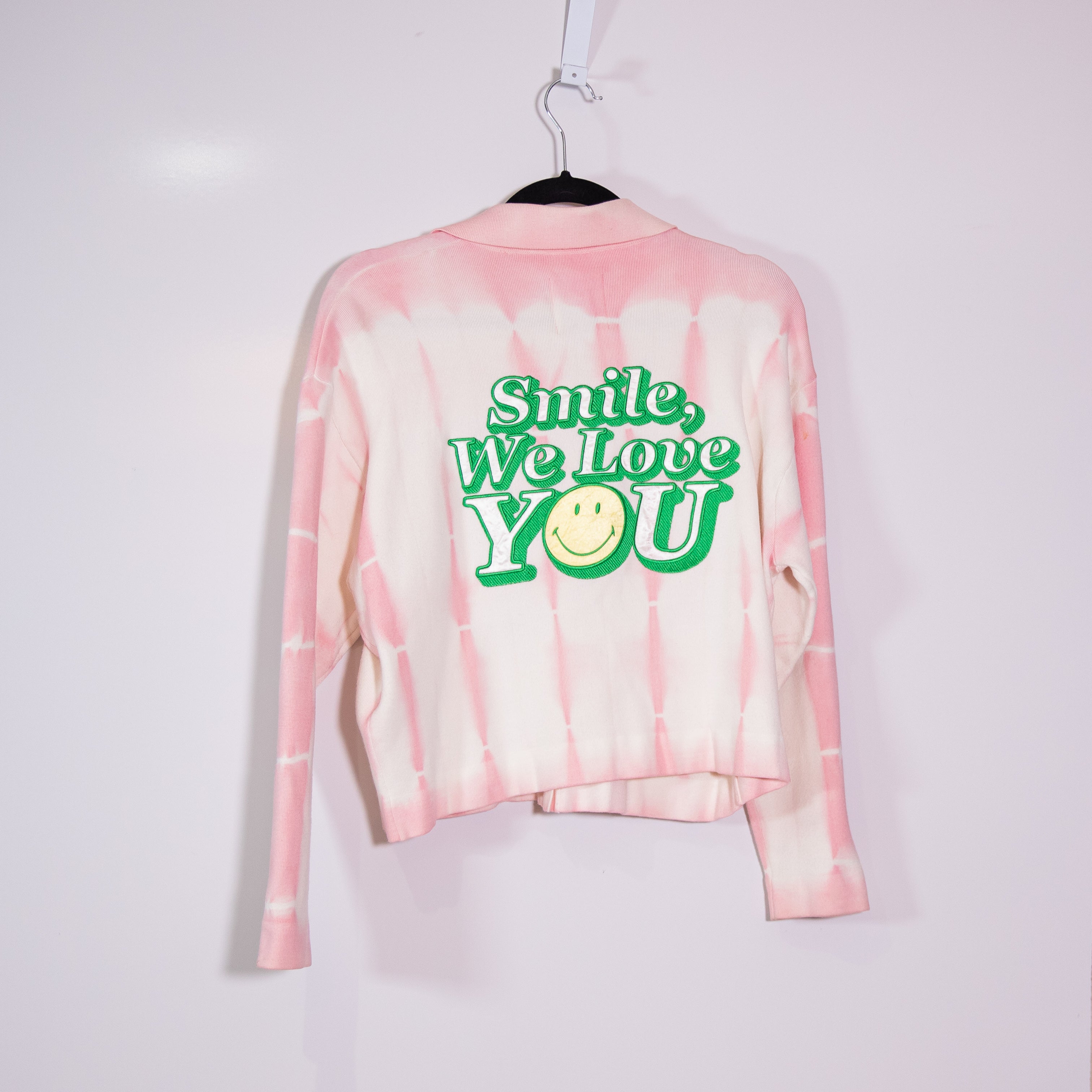 Sandro Emmery Snap Button Smile We Love You Embroidered Stretch Jacket Pink S