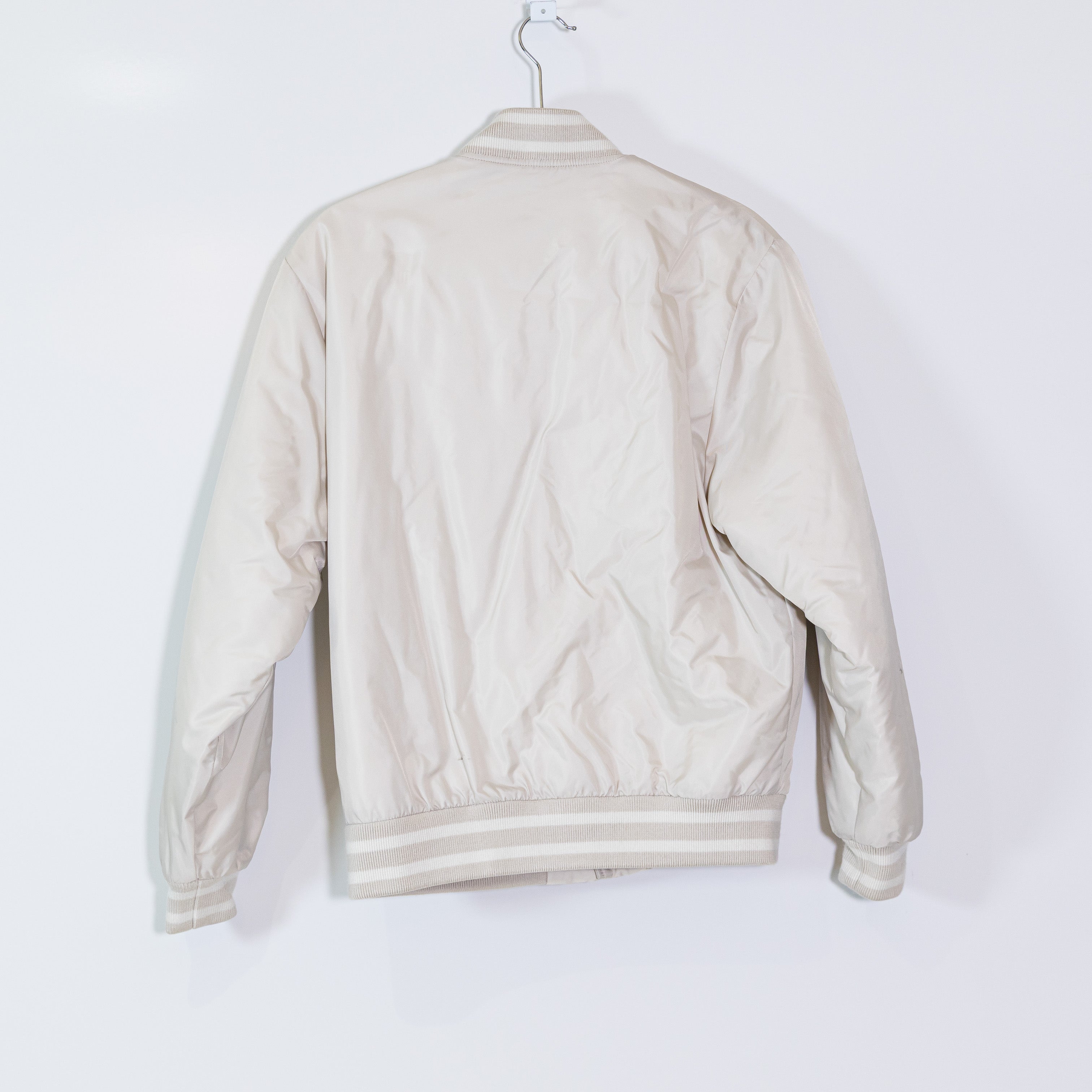TNA Aritzia Stadium Collarless Snap Front Button Water Resistant Jacket Neutral