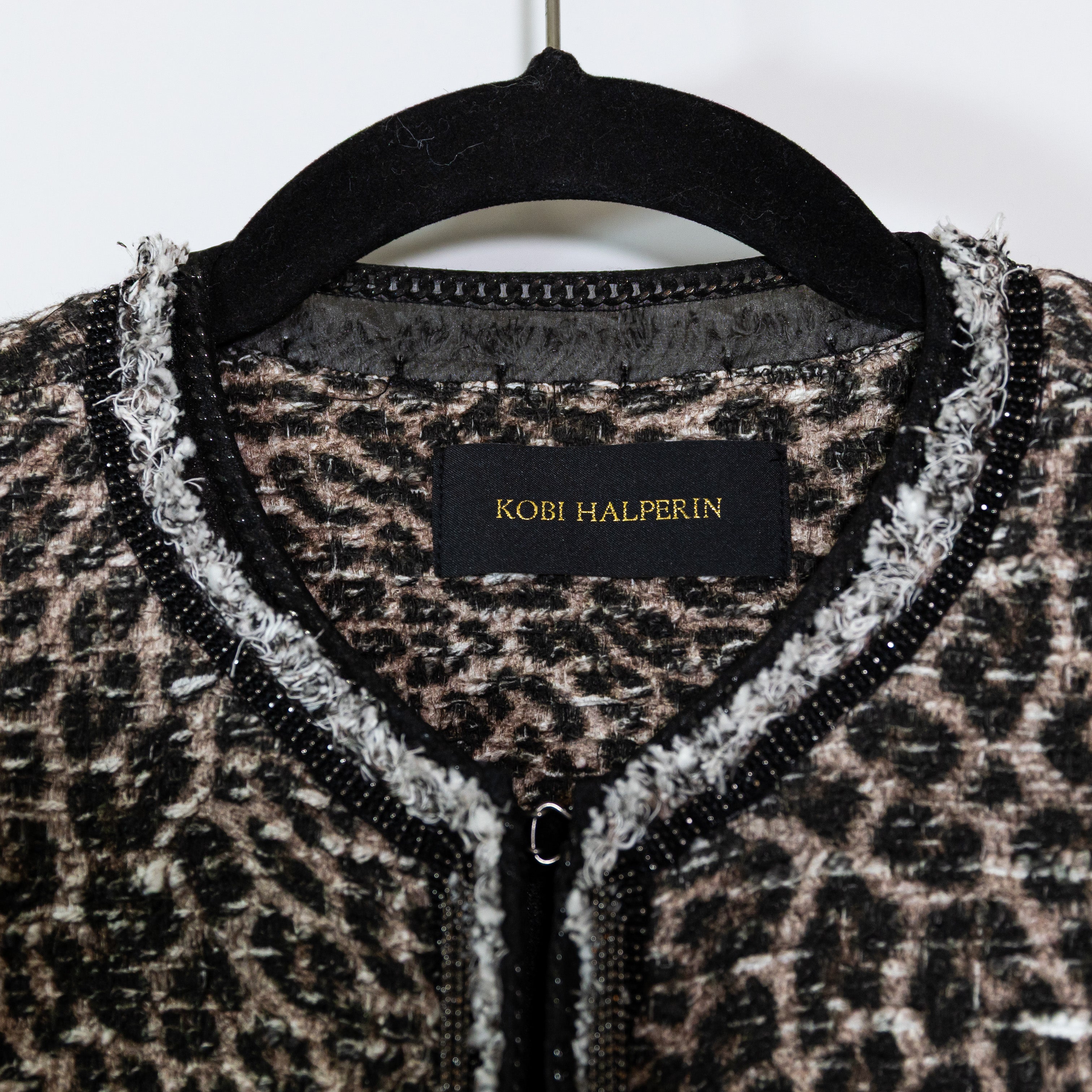 Kobi Halperin Cheetah Leopard Animal Print Pattern Woven Fringe Blazer Jacket S