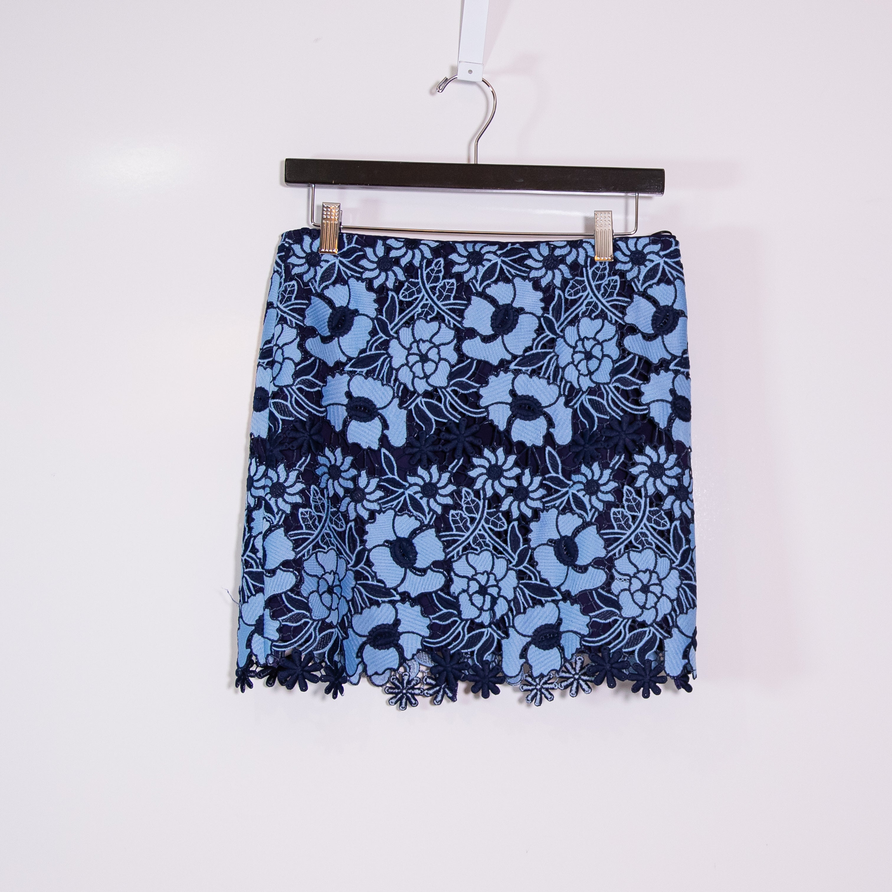 NEW Milly Two Tone Navy Blue Floral Flower Lace Crochet Modern Mini Skirt 0