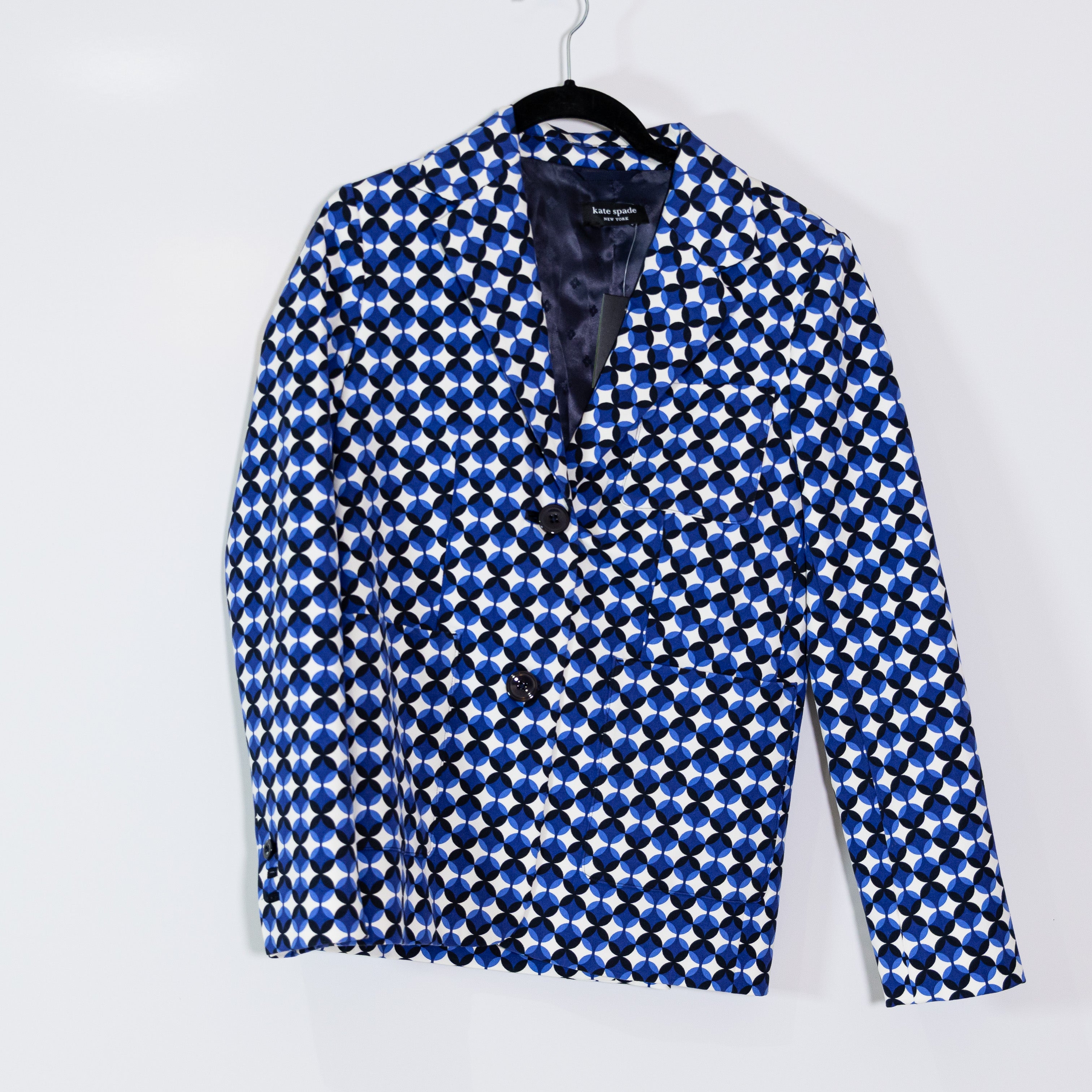 NEW Kate Spade Patio Tile Twill Cotton Blend Stretch Blazer Jacket Mainline Blue