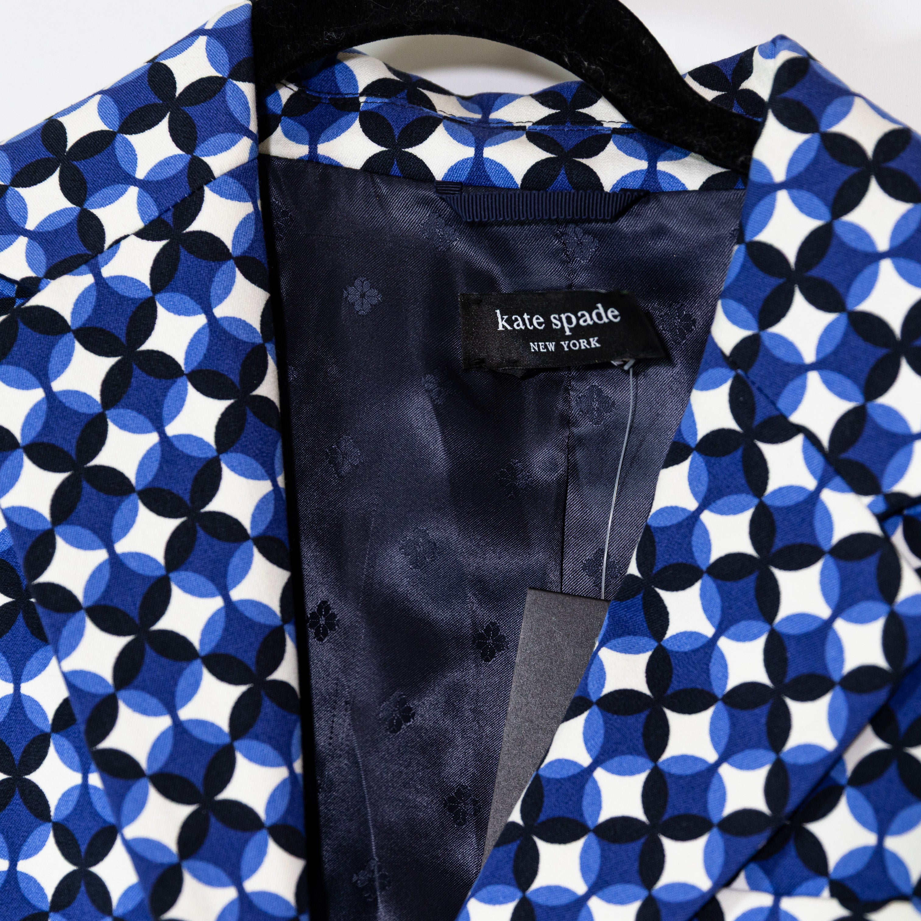 NEW Kate Spade Patio Tile Twill Cotton Blend Stretch Blazer Jacket Mainline Blue