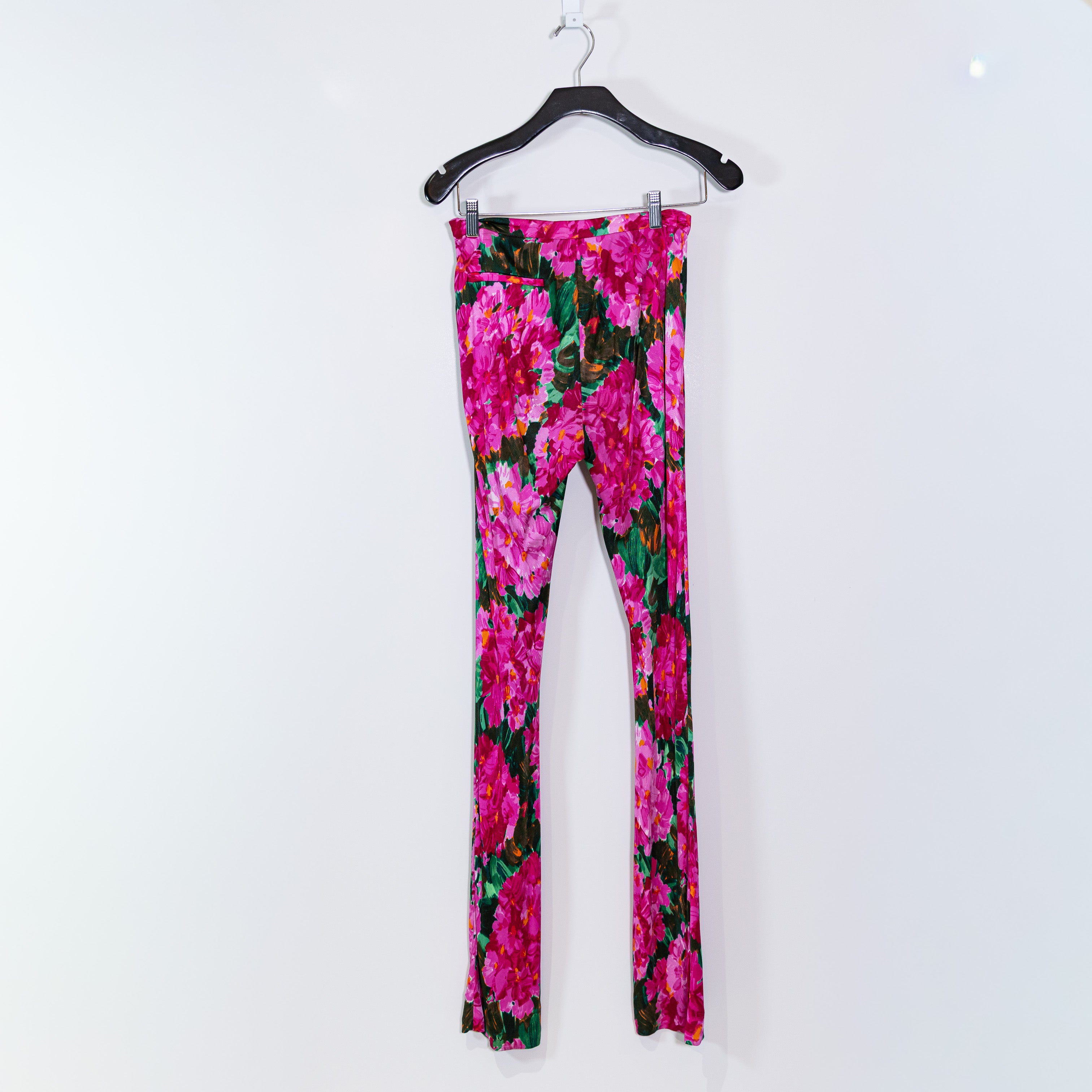 Ronny Kobo Jojo Floral Flower Print Pattern Stretch Knit Bootcut Leg Pants XS