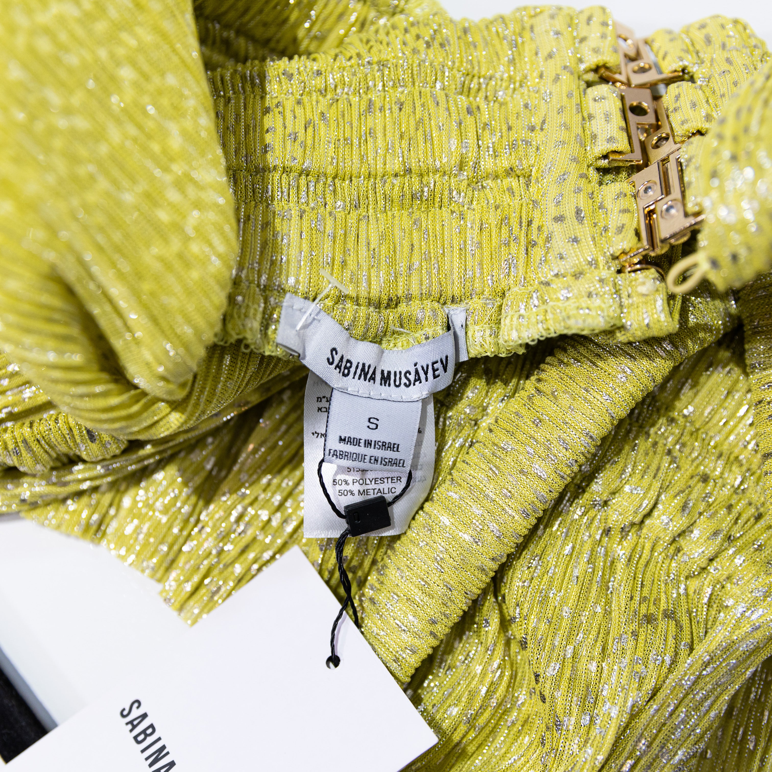 NEW Sabina Musayev Milan Pleated Knit Deep V Neck Tank Top Blouse Sunny Lime S