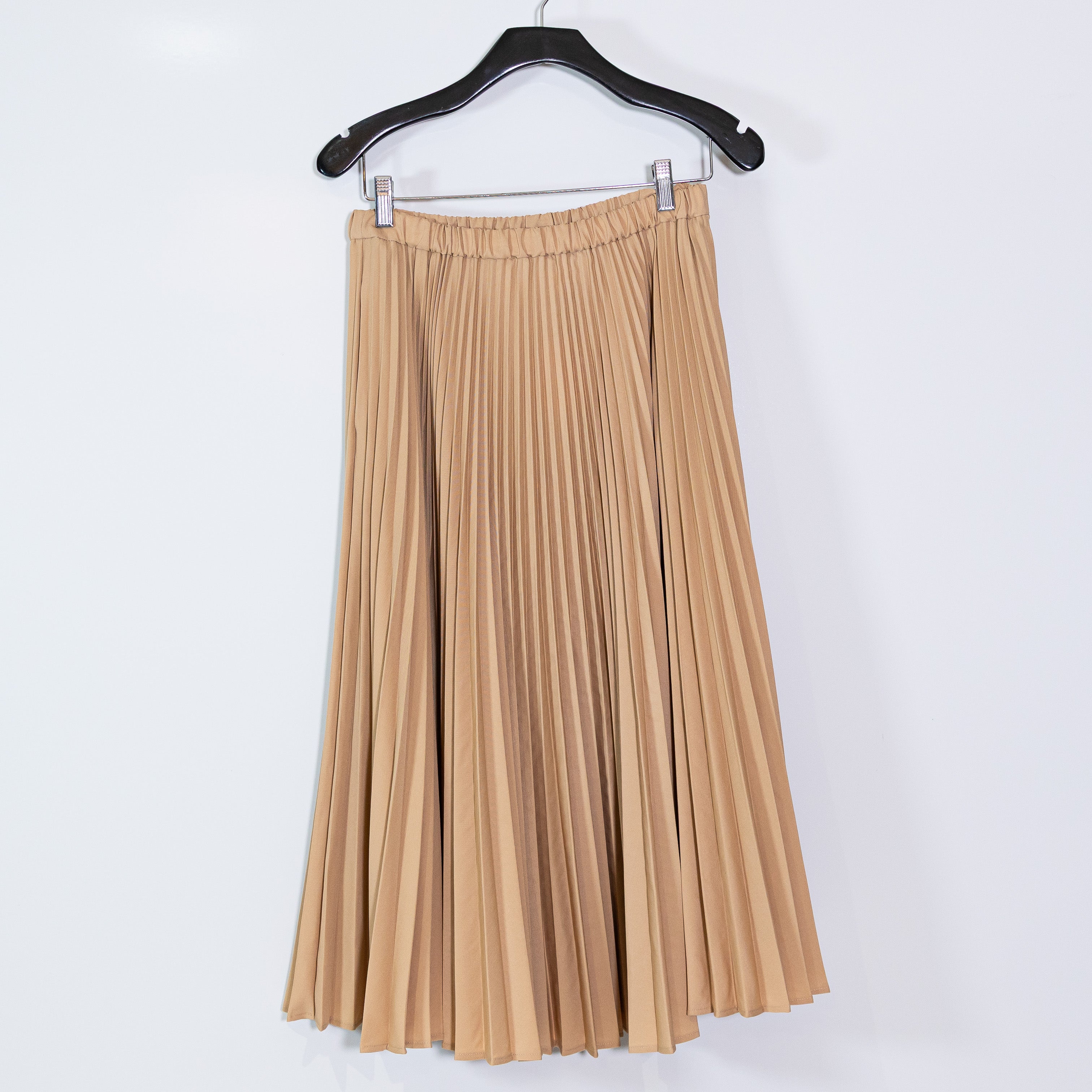 NEW Jil Sander Wool Blend Accordion Pleated Pull On Midi A Line Skirt Dark Beige