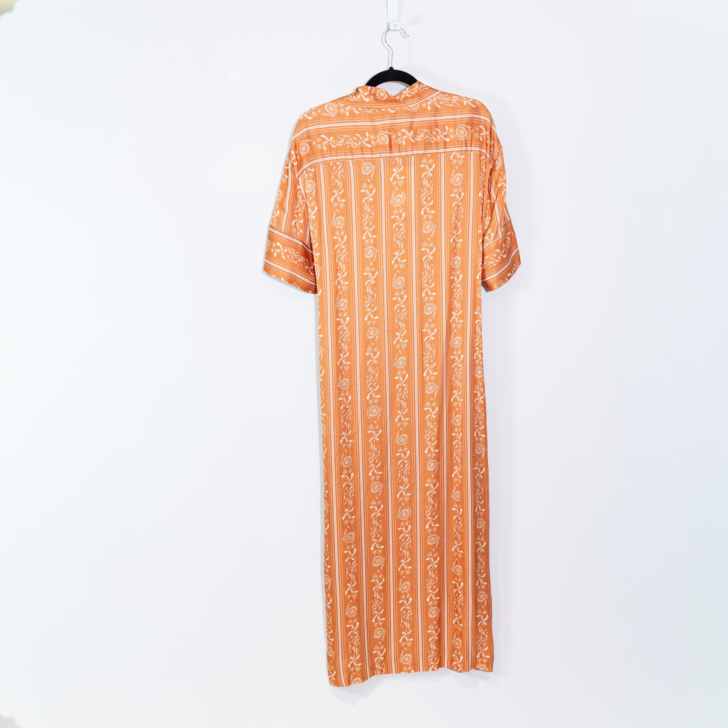 NEW Sabina Musayev Event Button Front Collared Satin Orange Print Top Dress M