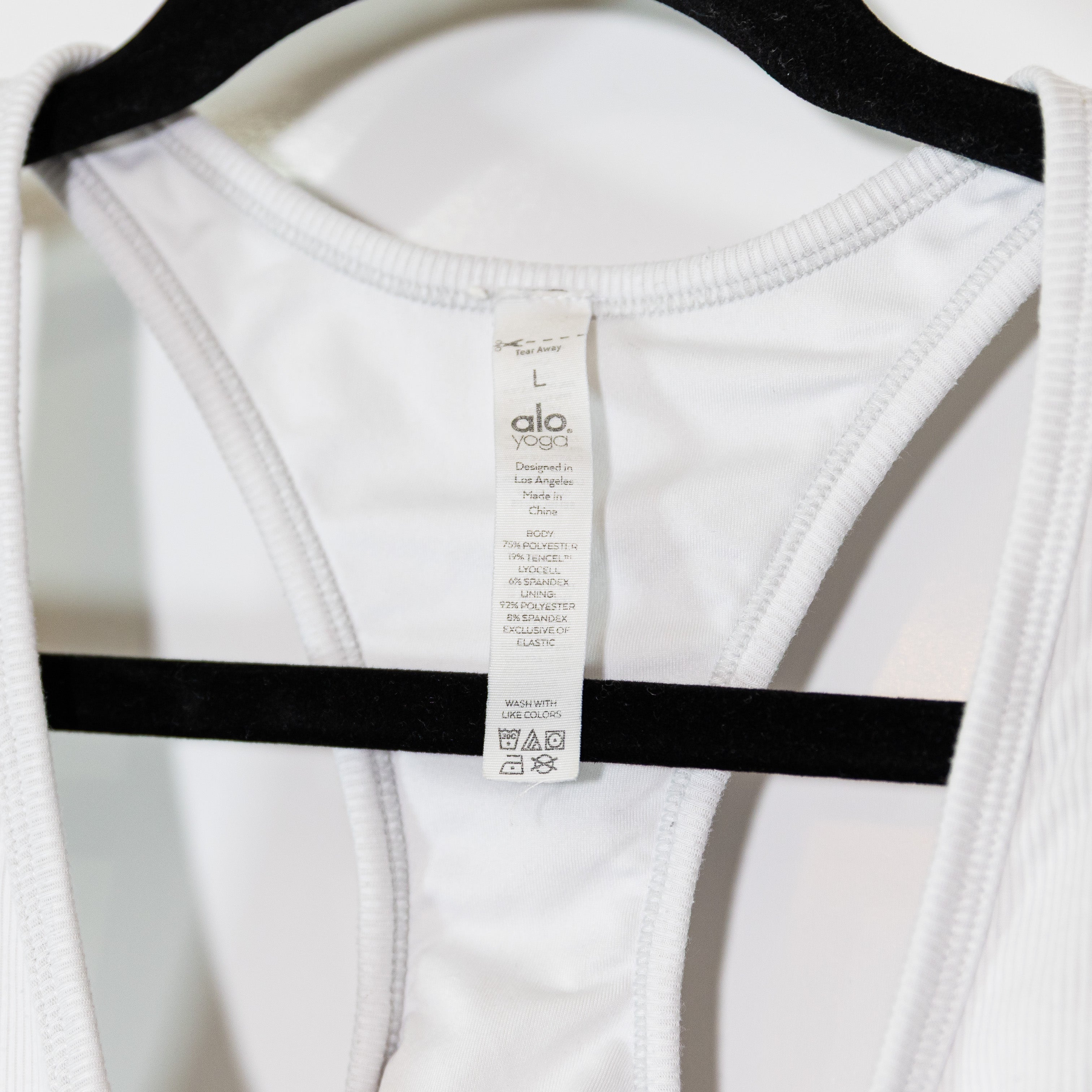 Alo Yoga Logo Women's Icon Ribbed Knit Stretch Henley Sports Bra White Black L