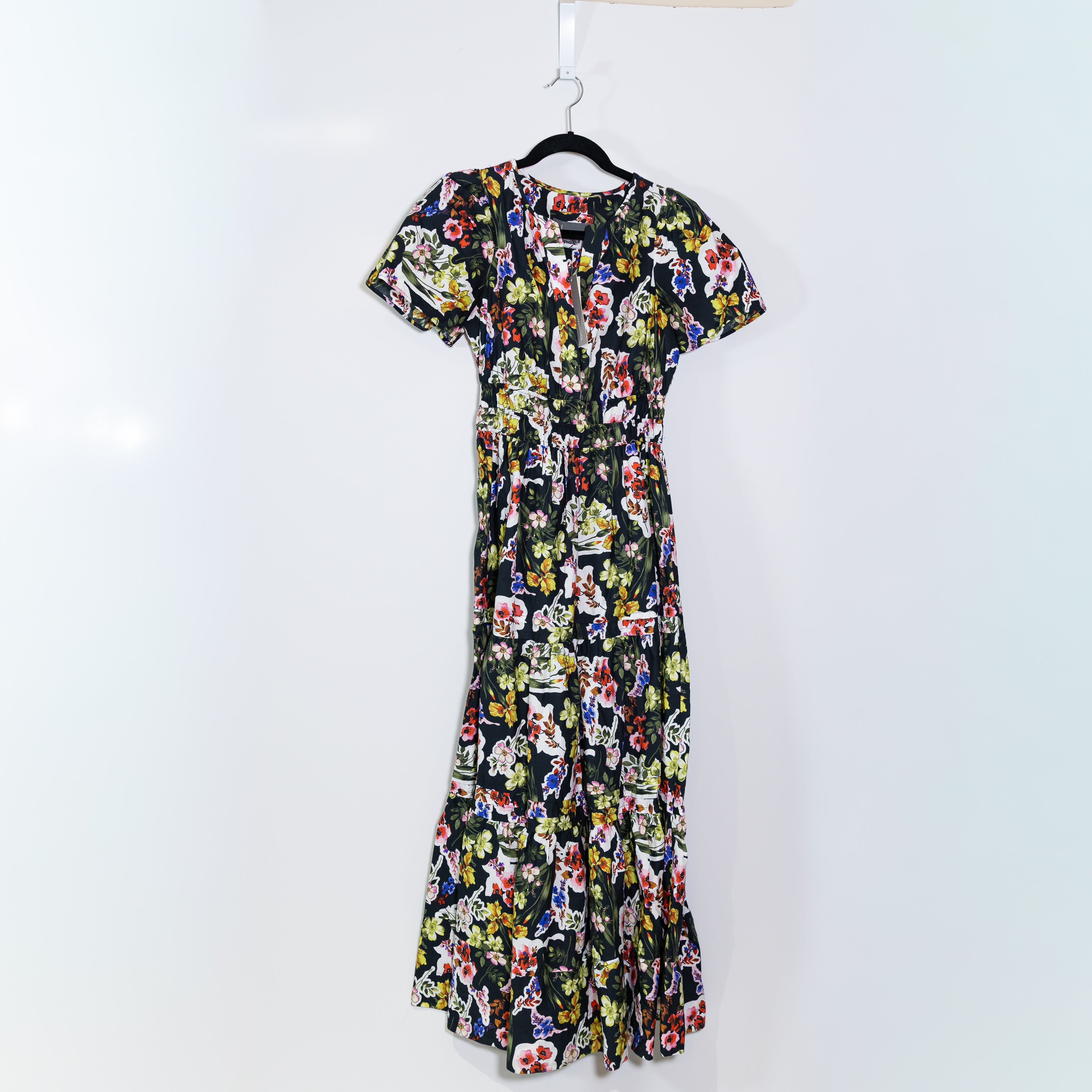 NEW Anthropologie The Somerset Cotton Poplin Smocked Tiered Maxi Dress Dark Grey