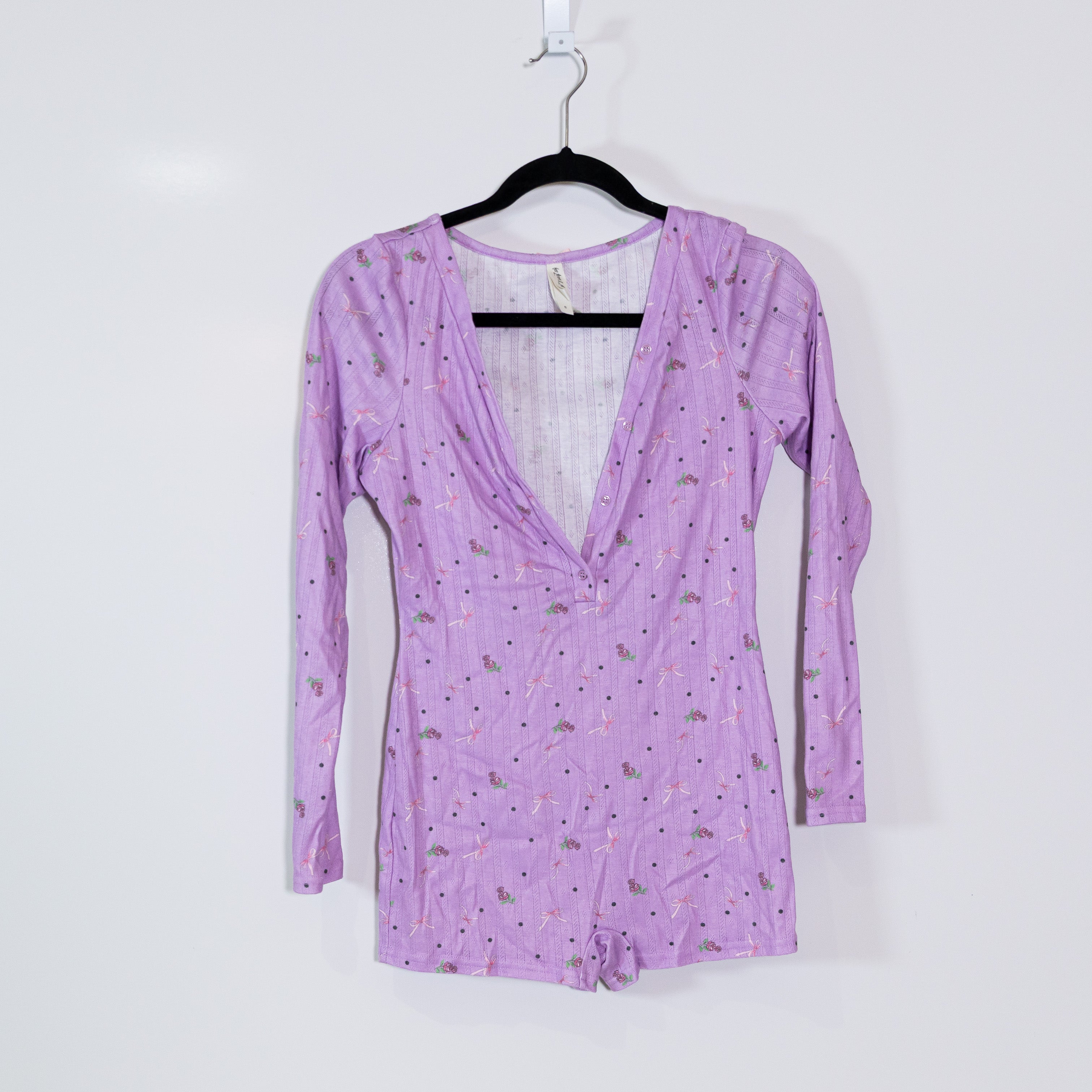 For Love And Lemons x Victoria Secret Pointelle Bow Rose Print Romper Pajamas S