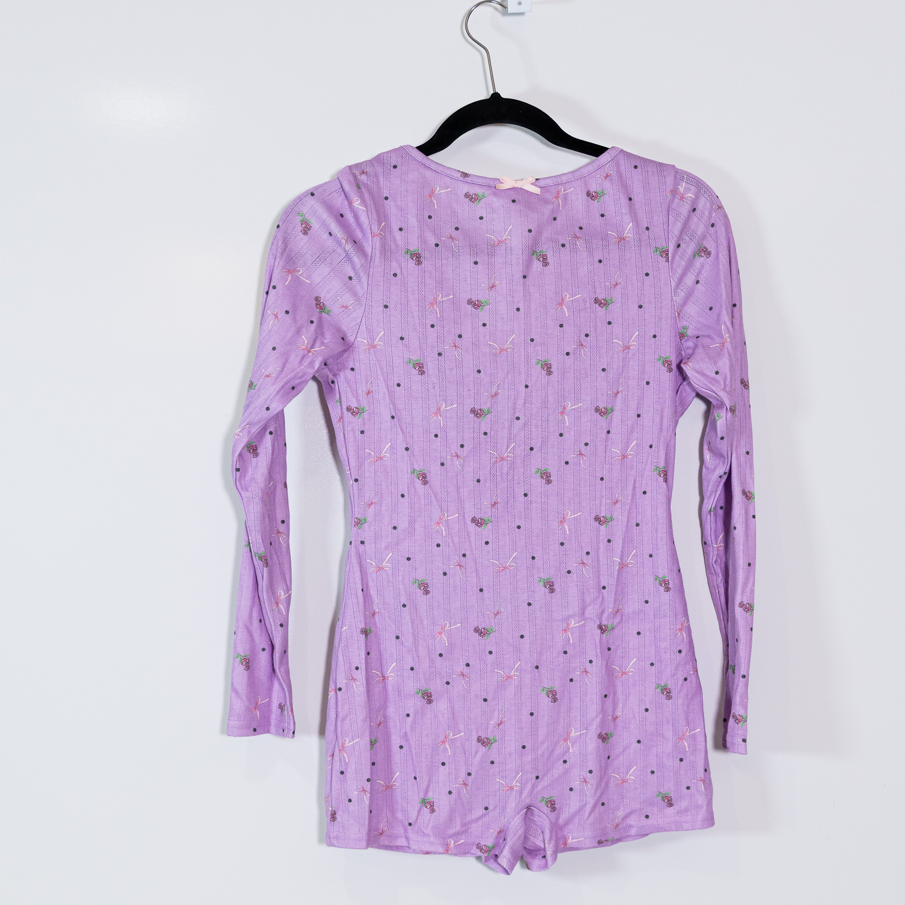 For Love And Lemons x Victoria Secret Pointelle Bow Rose Print Romper Pajamas S