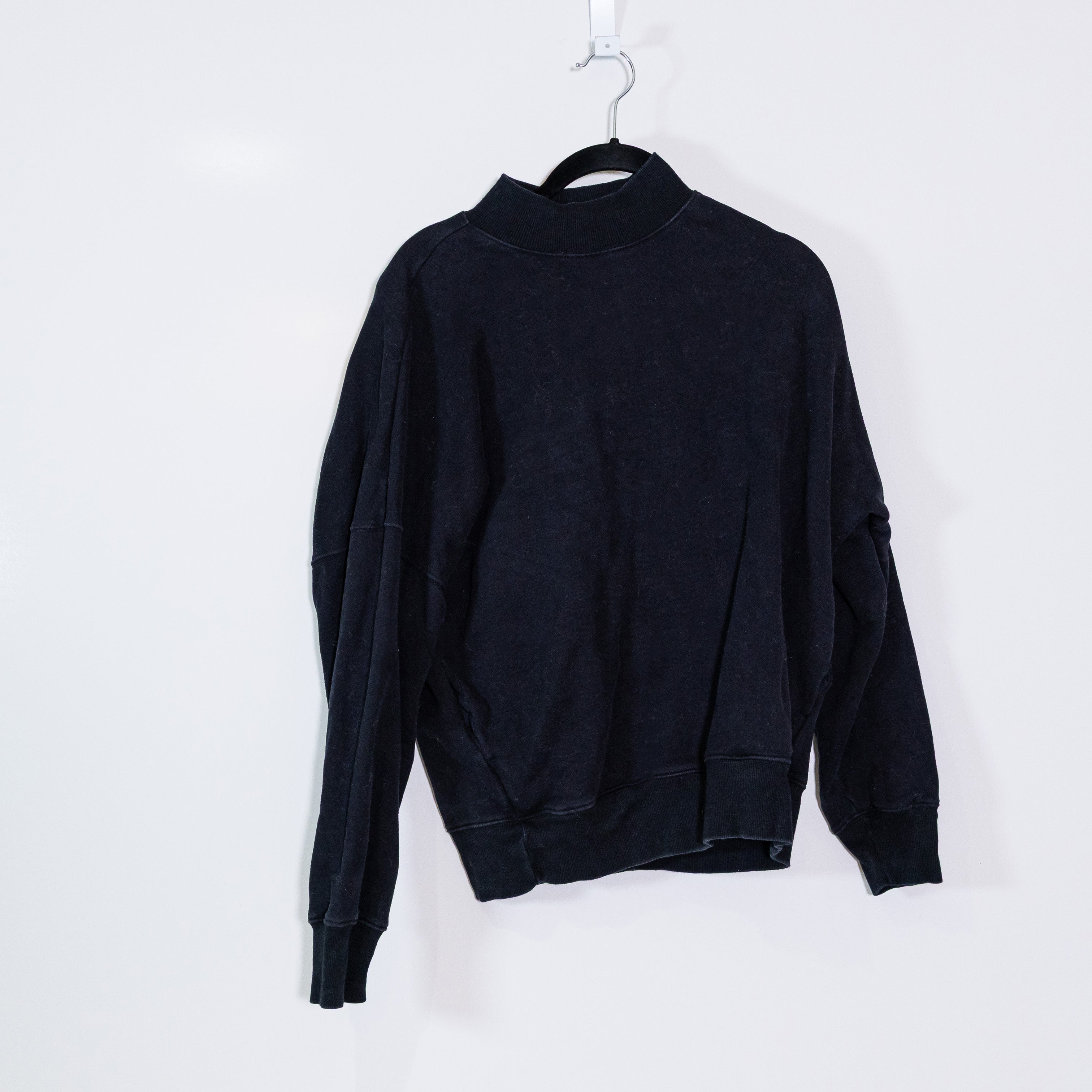 TNA Aritzia Cozy AF Fleece Boyfriend Mock Neck Cotton Pullover Sweatshirt Black