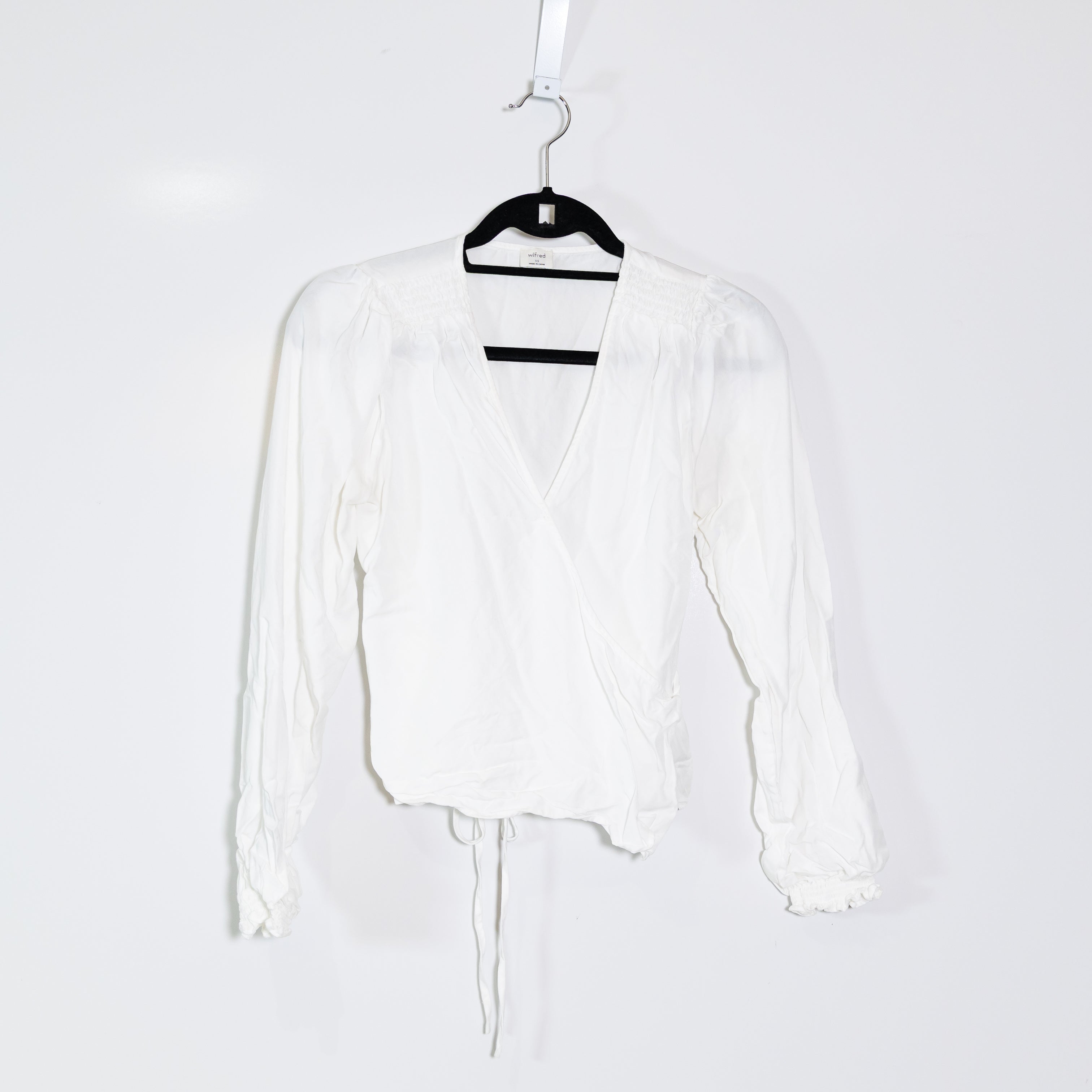 Wilfred Aritzia Gracious V Neck Long Sleeve Wrap Blouse Shirt Top White XS