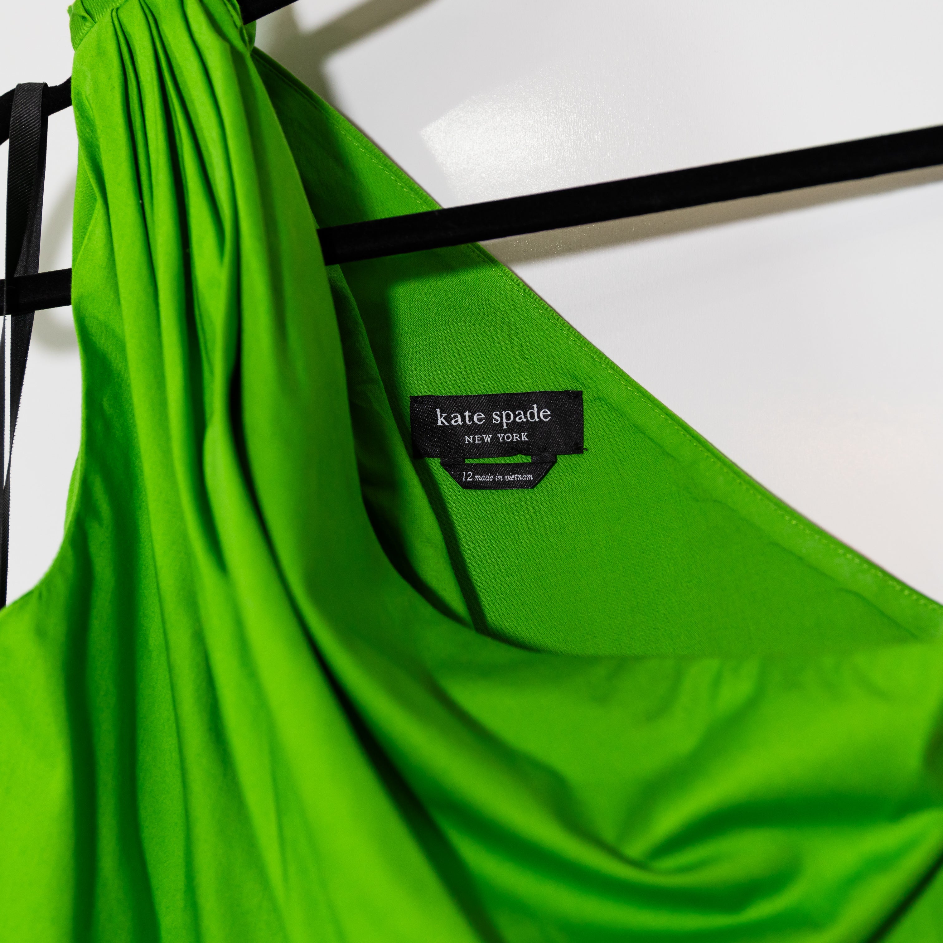 Kate Spade Sabrina Cotton Poplin One Shoulder Tie A Line Knee Length Dress Green
