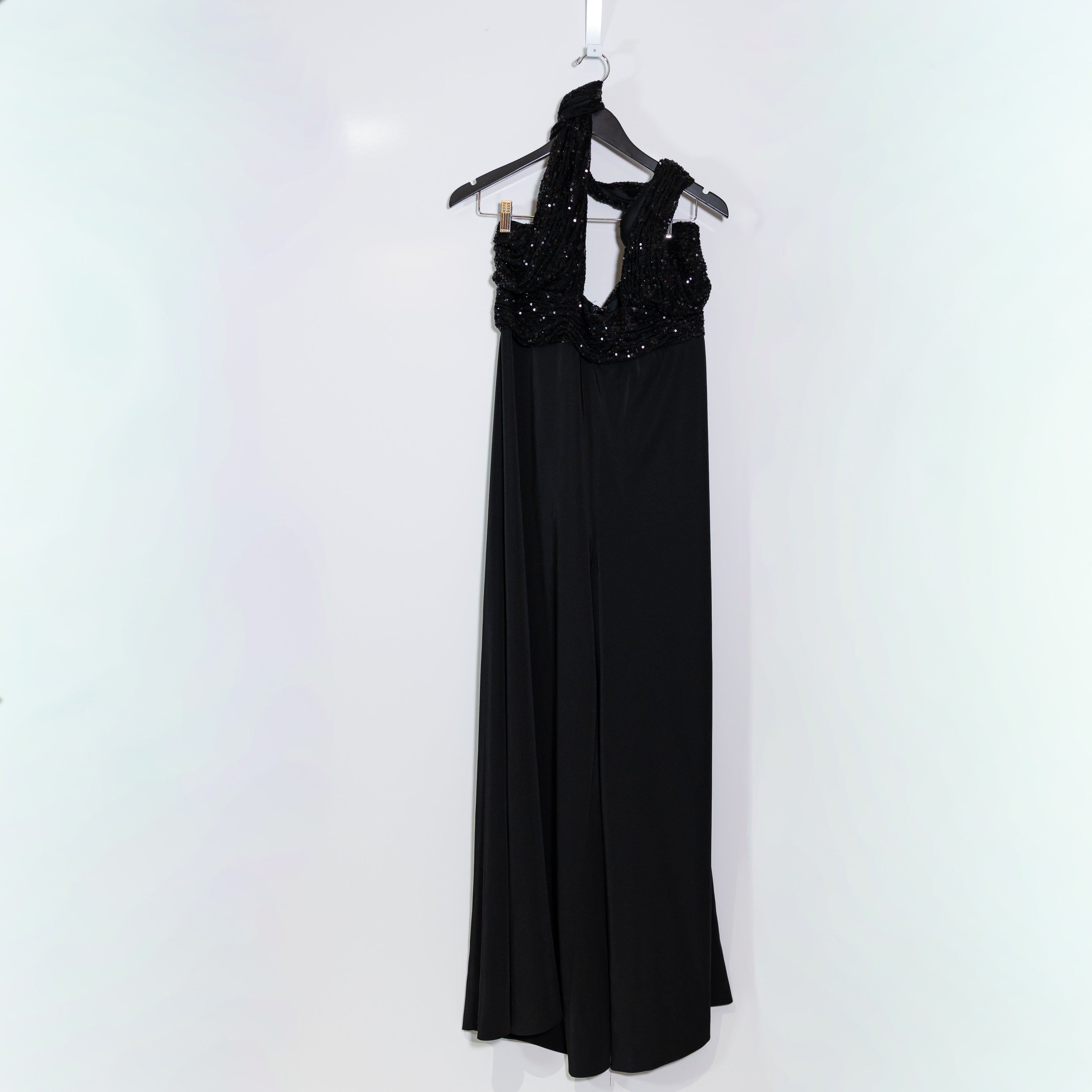 Ieena Mac Duggal Satin Sequin Glitter Embellished Cross Neck Halter Jumpsuit 14