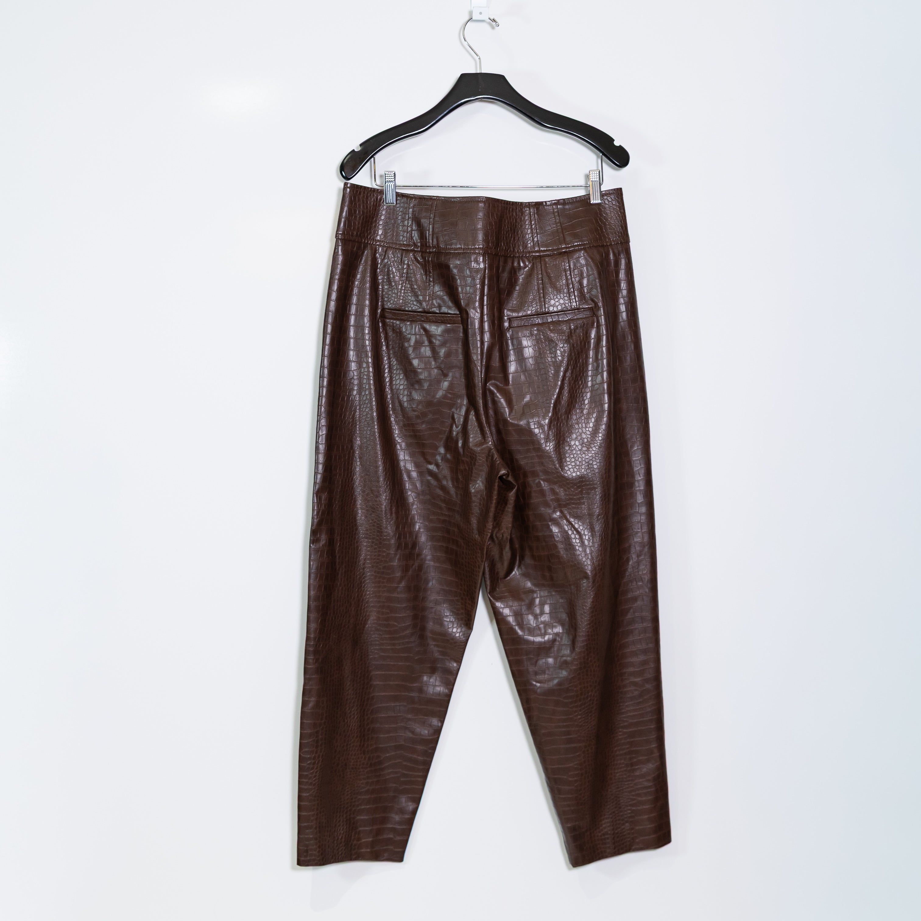 Veronica Beard Carabella Faux Vegan Leather Croc Embossed Trouser Pants Brown 14
