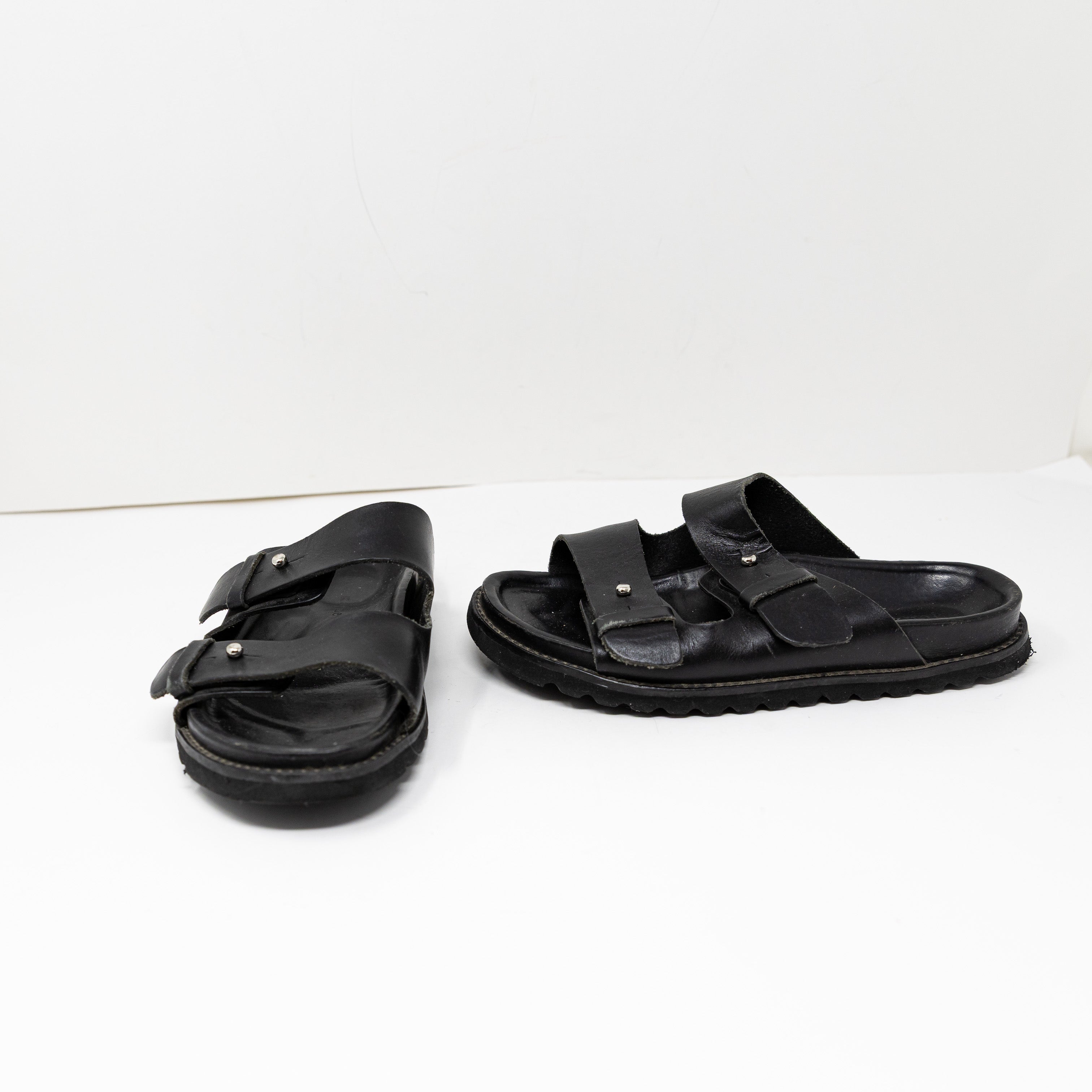 Jenni Kayne Hutton Genuine Leather Open Toe Strappy Slip On Sandals Shoes Black