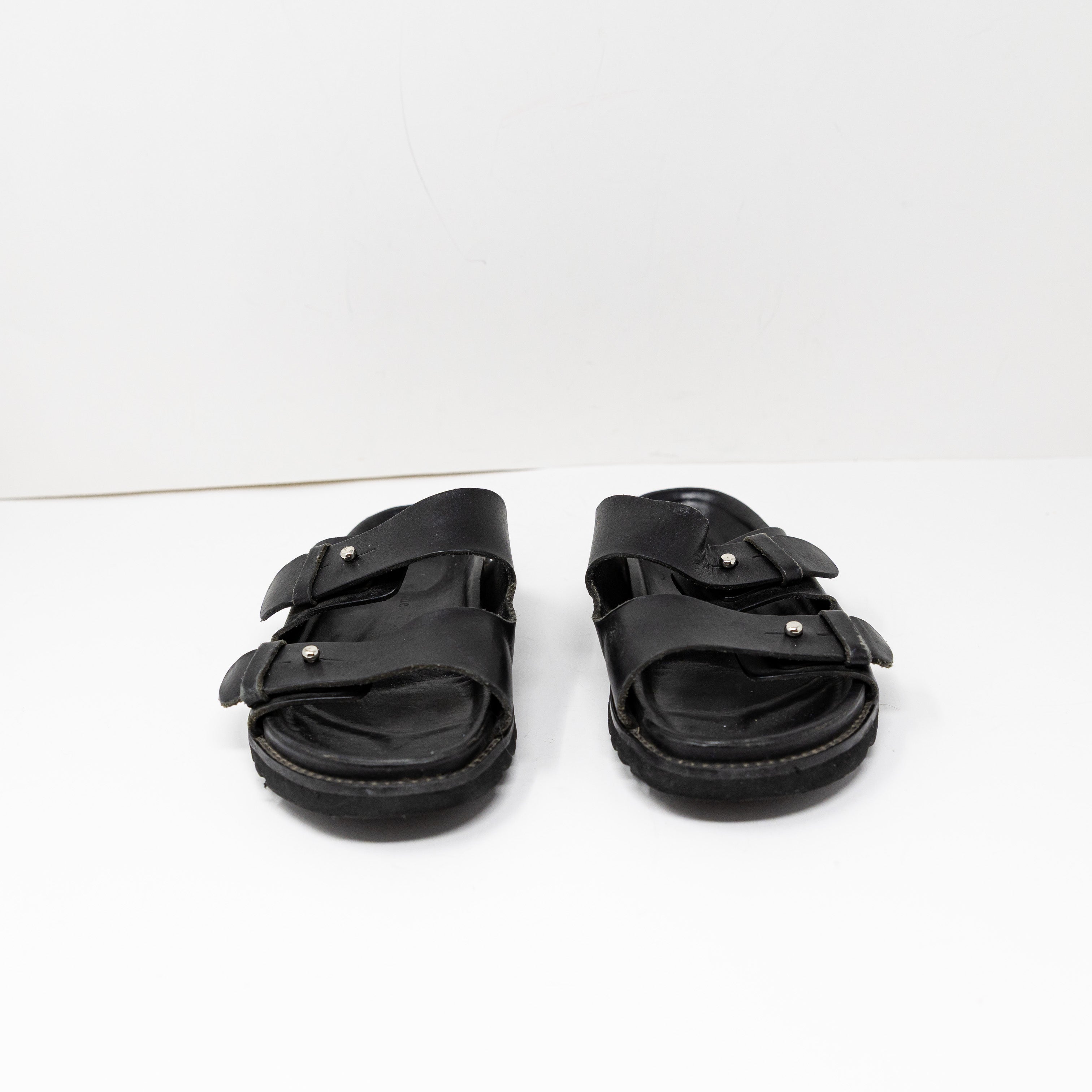 Jenni Kayne Hutton Genuine Leather Open Toe Strappy Slip On Sandals Shoes Black