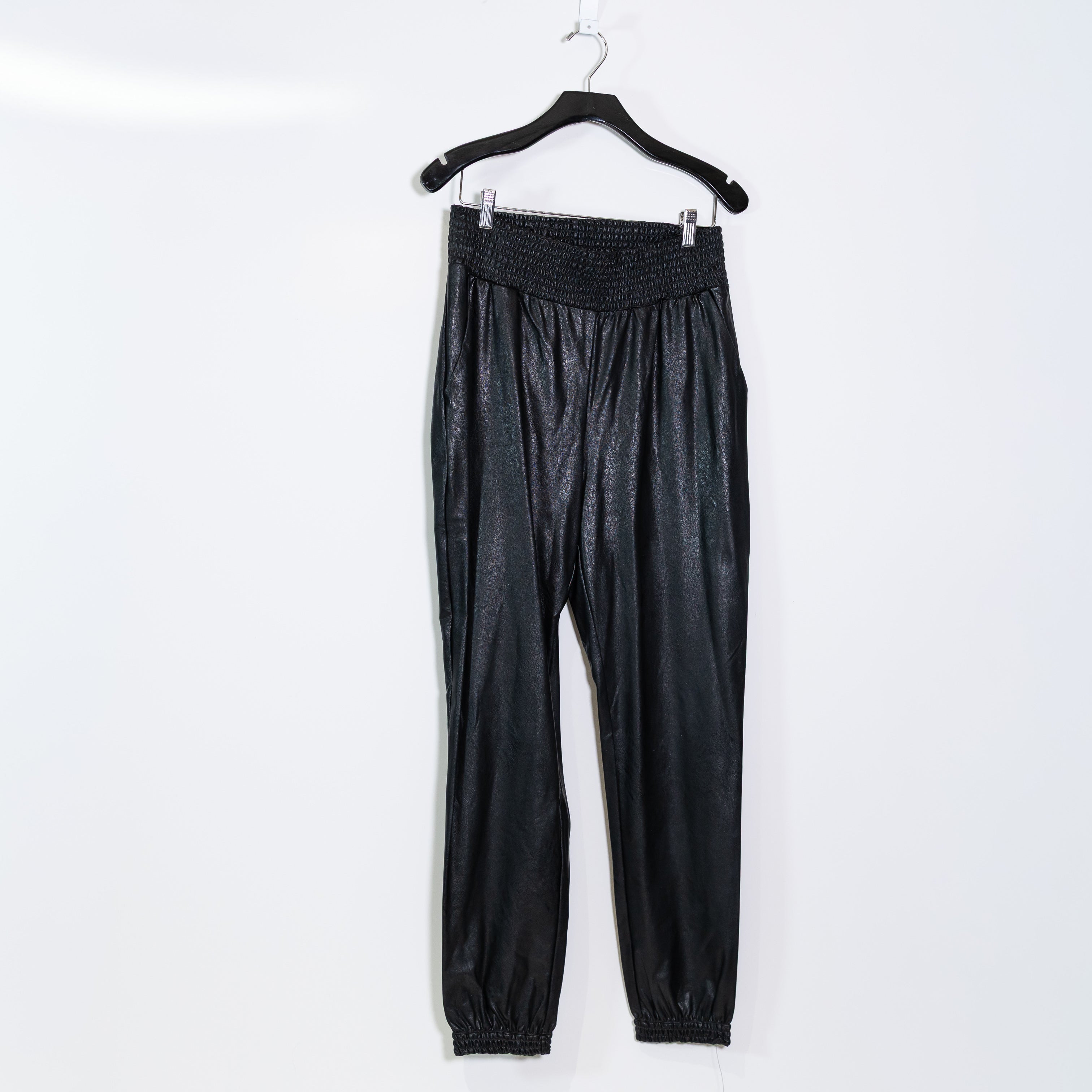 Commando Faux Vegan Leather High Waisted Ankle Crop Joggers Pants Black Large
