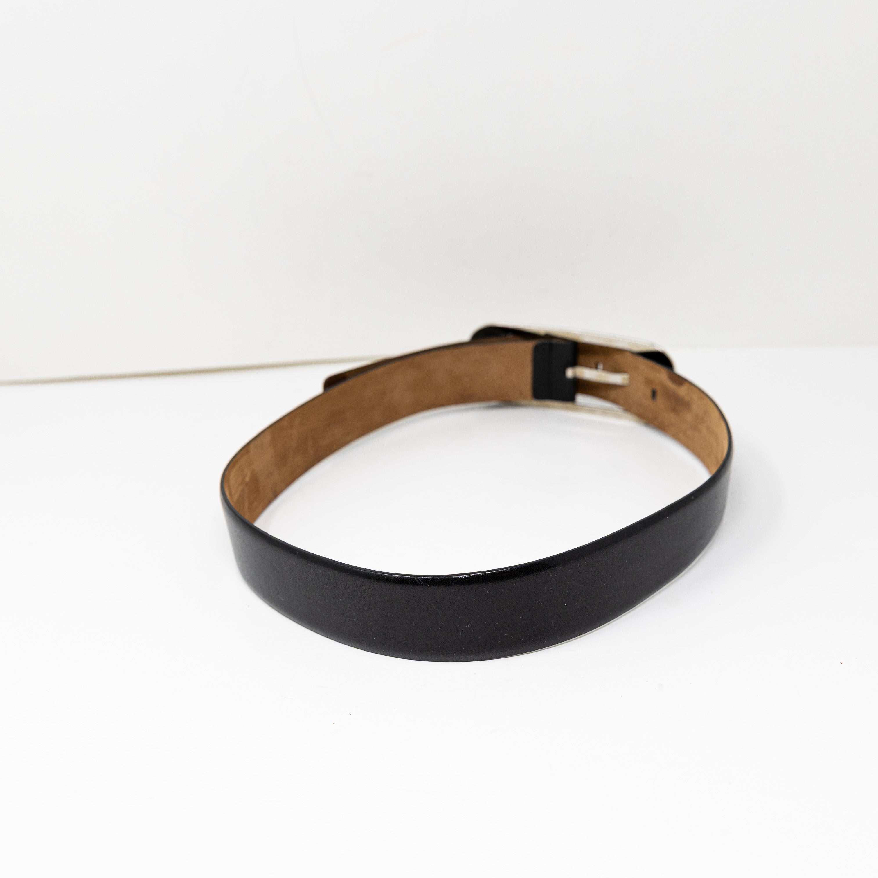 Michael Kors Women's Made In Italy Black Genuine Leather Silver Buckle Belt