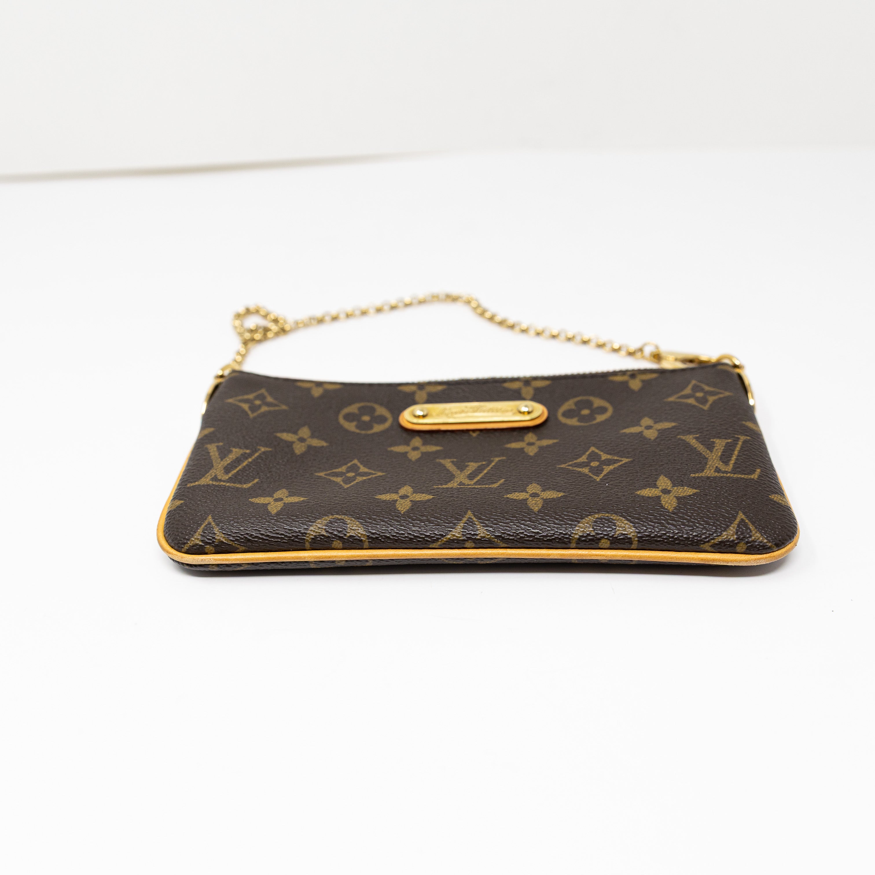 Louis Vuitton LV Monogram Pochette Milla Coated Canvas Clutch Purse Bag Brown 