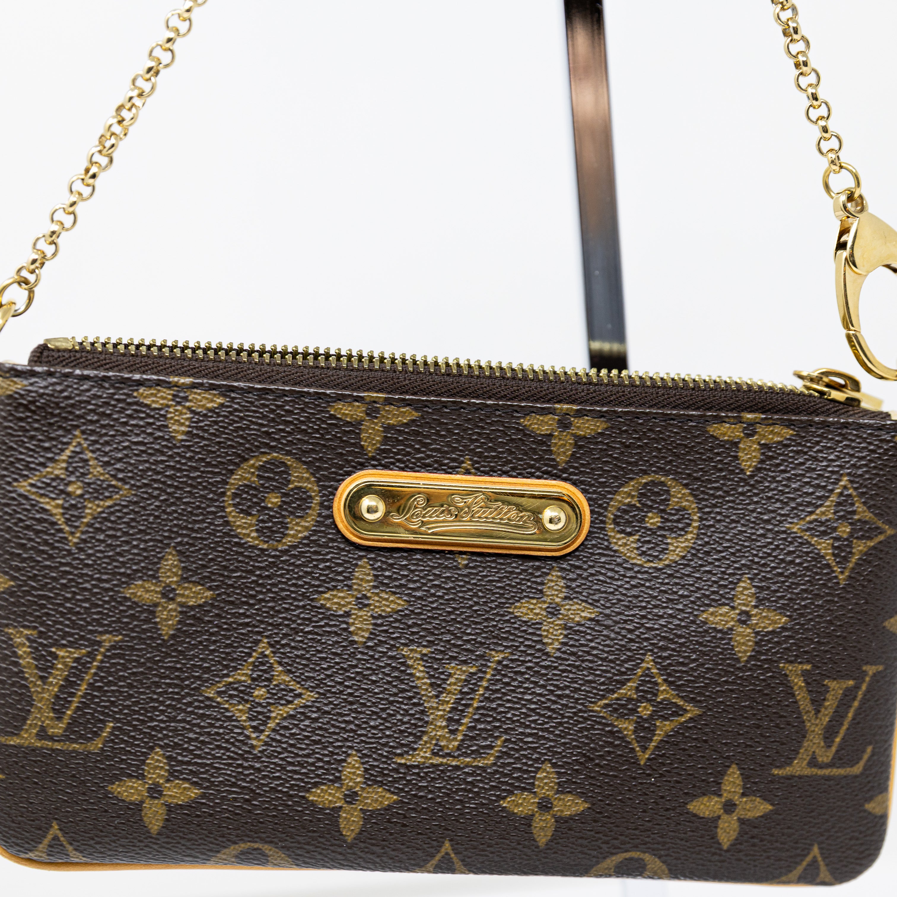 Louis Vuitton LV Monogram Pochette Milla Coated Canvas Clutch Purse Bag Brown 