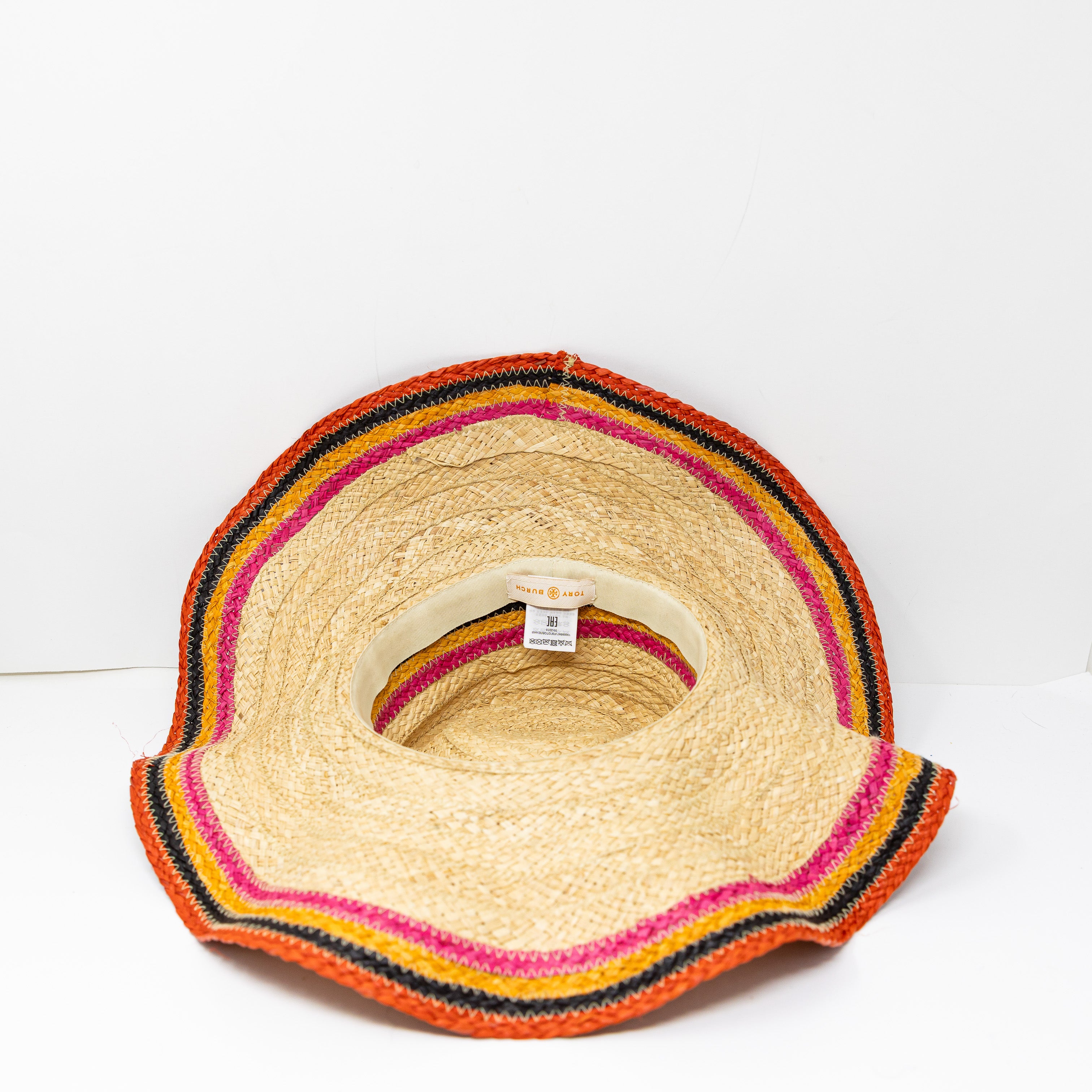 Tory Burch Straw Braided Woven Oversized Neutral Multi Color Sun Hat Accessory