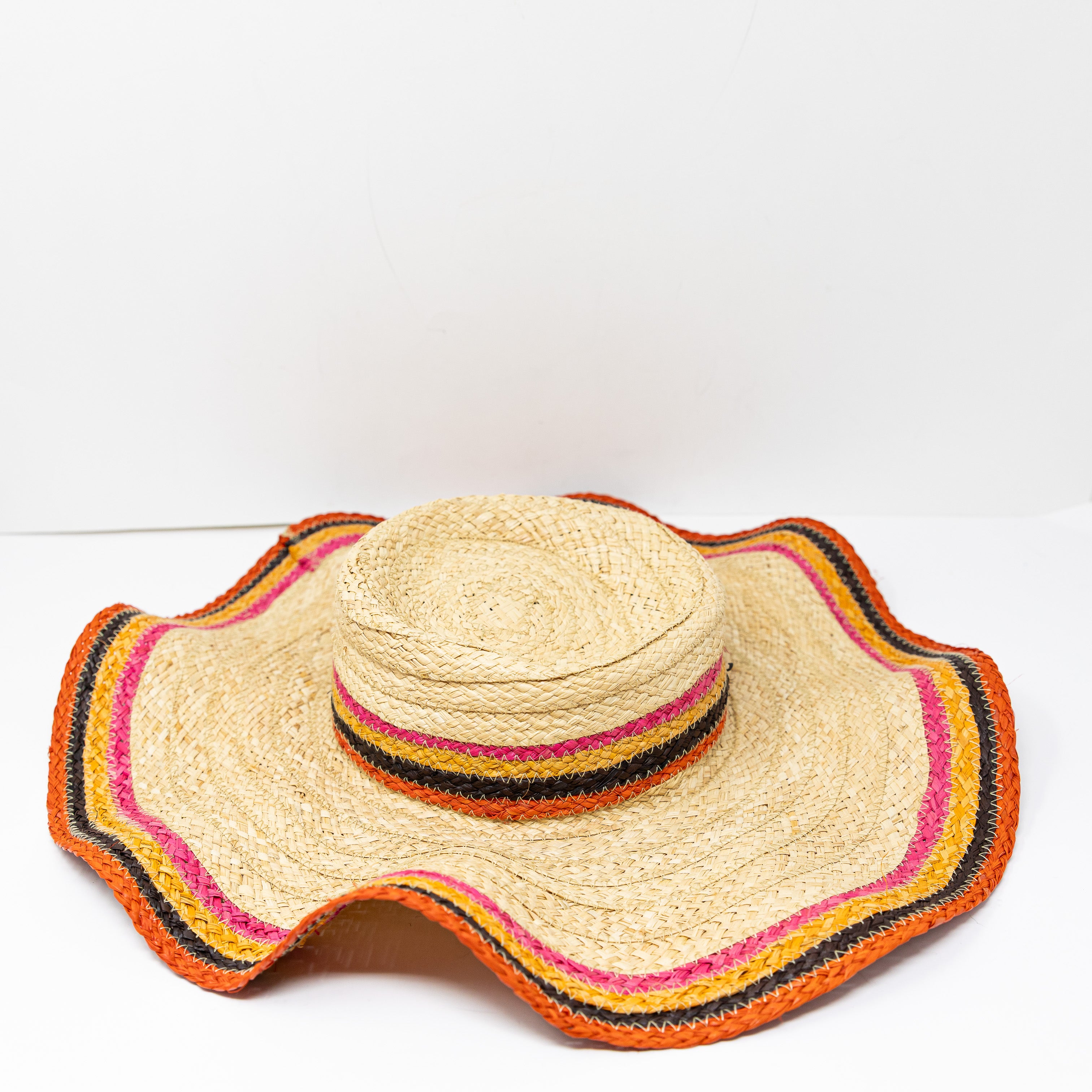 Tory Burch Straw Braided Woven Oversized Neutral Multi Color Sun Hat Accessory