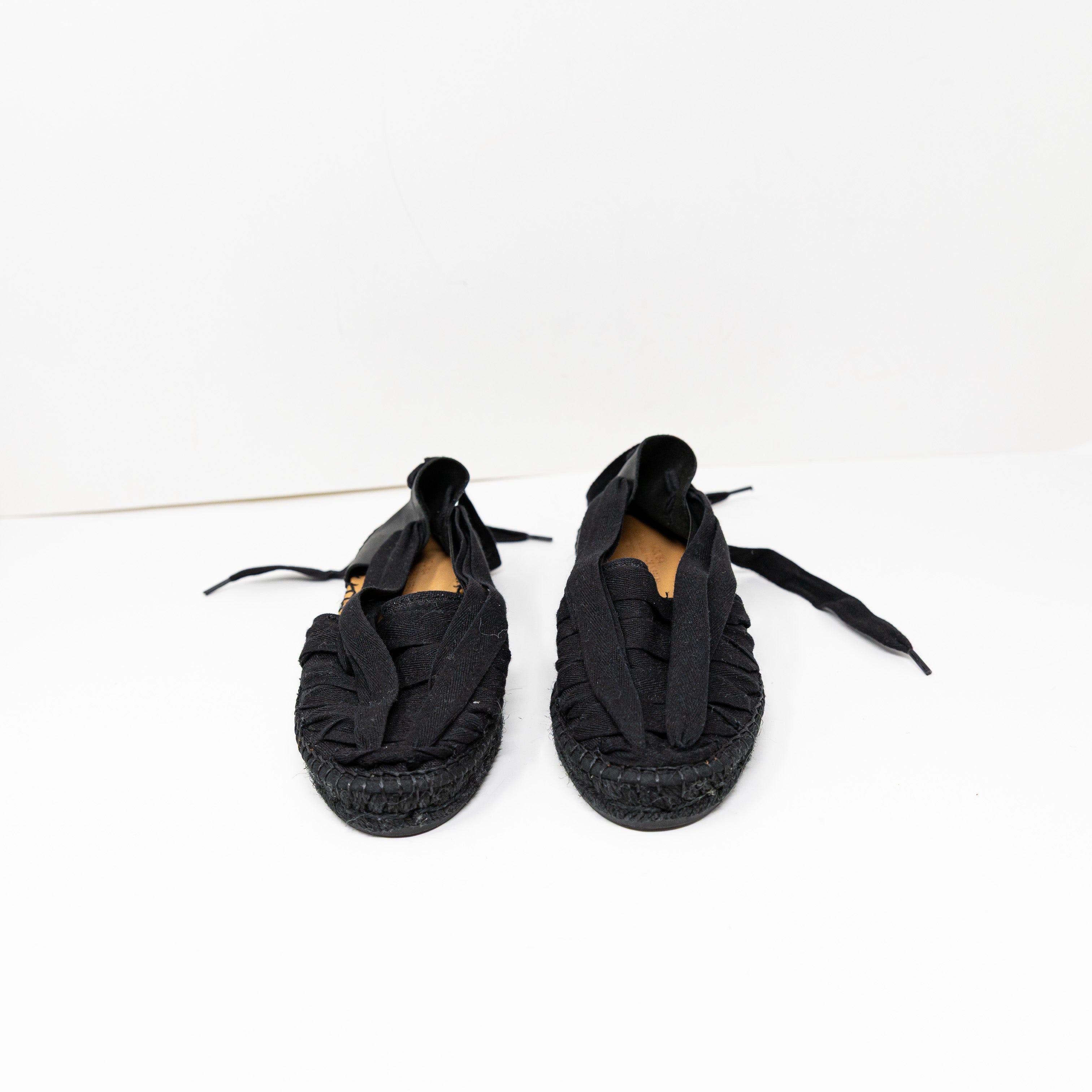 NEW Naguisa Soc Total Black Lace Up Flat Espadrille Slip On Shoes 6