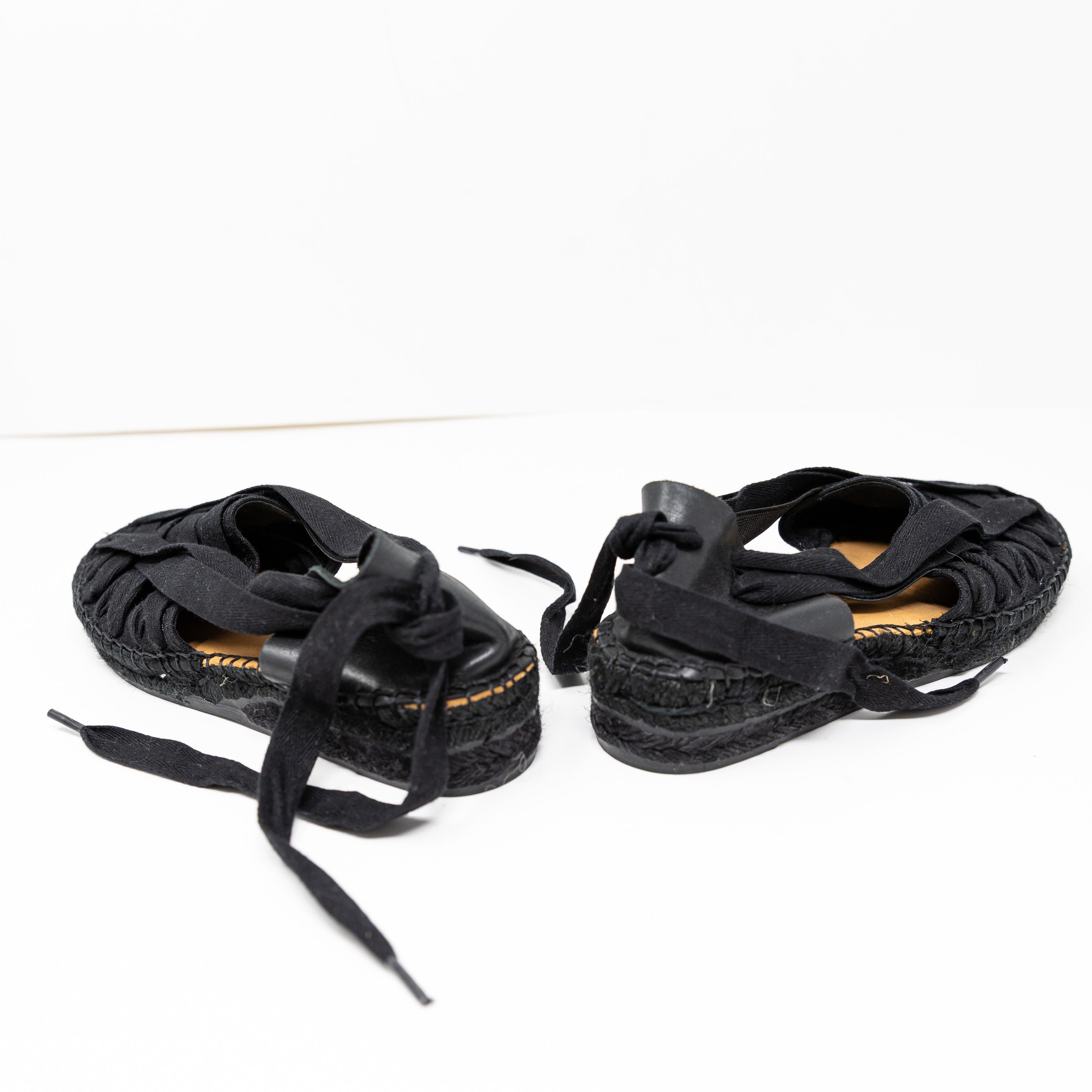 NEW Naguisa Soc Total Black Lace Up Flat Espadrille Slip On Shoes 6