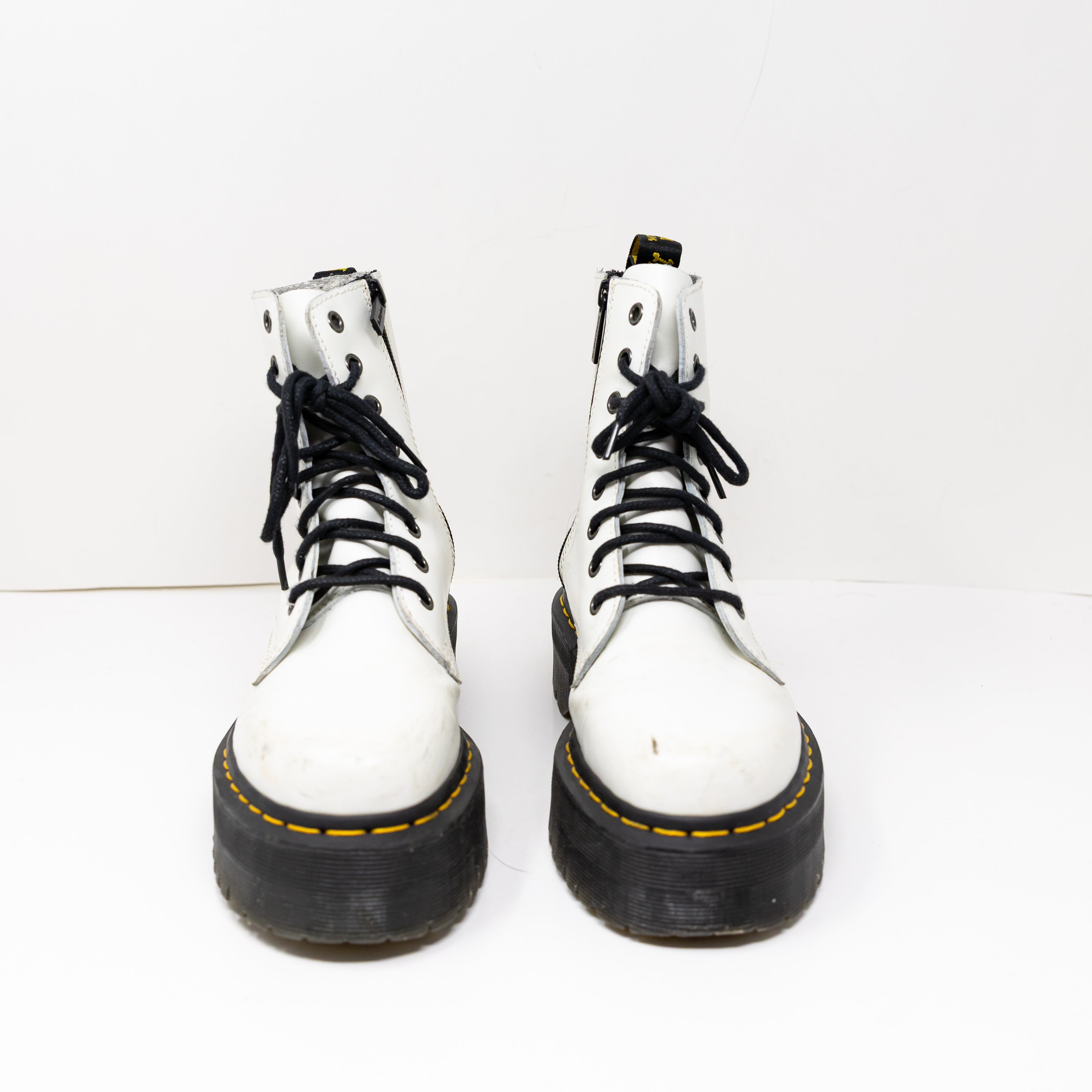 Dr. Martens Jadon Polished Leather Lug Sole Utility Ankle Booties Shoes White 6