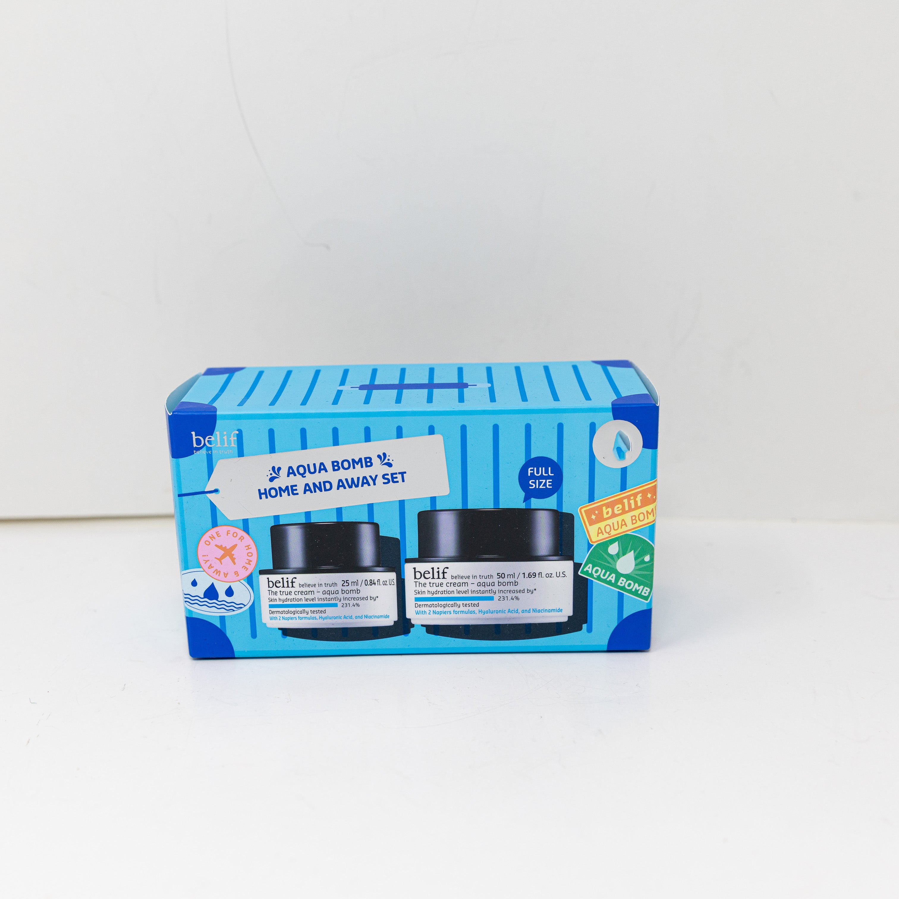 NEW Belif Aqua Bomb Home And Away Full Size Travel Lotion Gift Set 25 ml / 50 ml