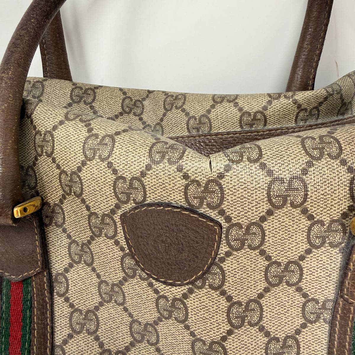 Gucci Vintage Made In Italy Supreme Sherry Web Ophidia Boston Purse Satchel Bag