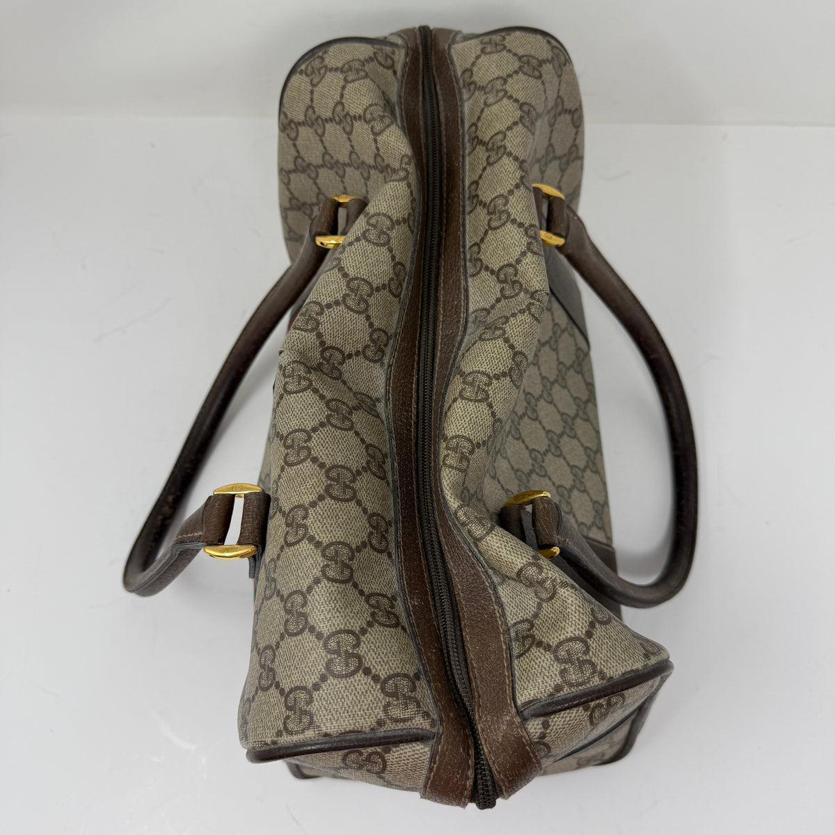 Gucci Vintage Made In Italy Supreme Sherry Web Ophidia Boston Purse Satchel Bag