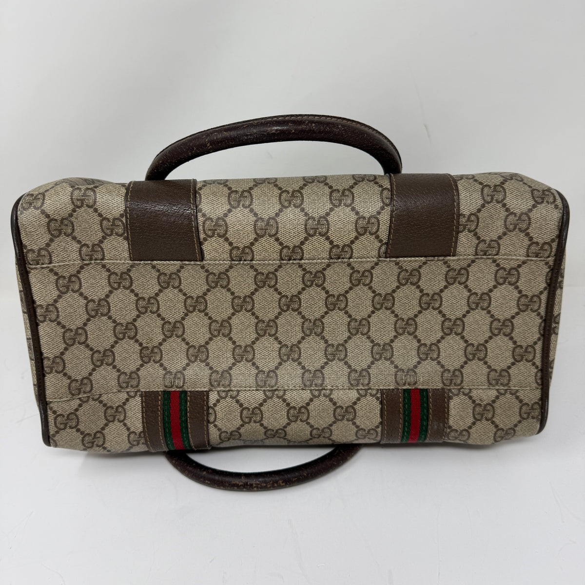 Gucci Vintage Made In Italy Supreme Sherry Web Ophidia Boston Purse Satchel Bag
