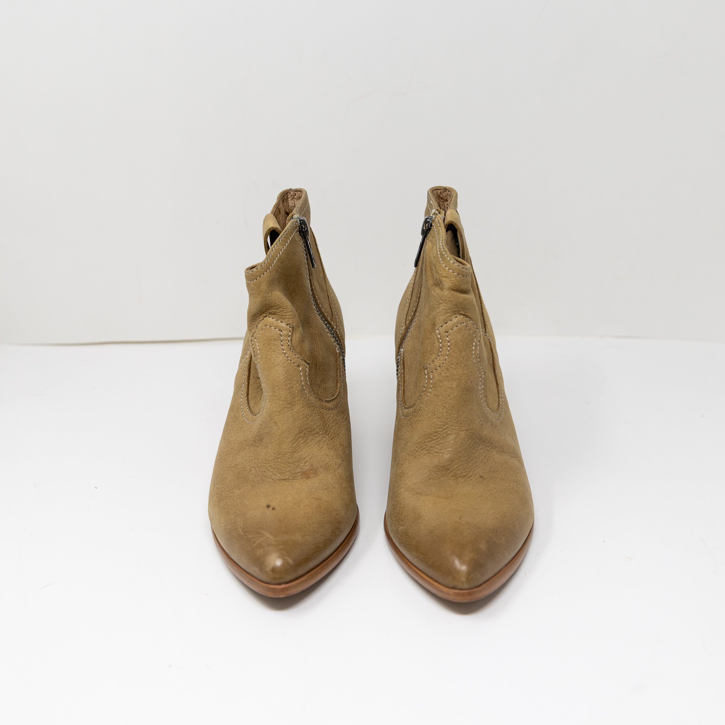 Frye Women's Reina Genuine Suede Leather Ankle Stacked Heel Booties Shoes Brown