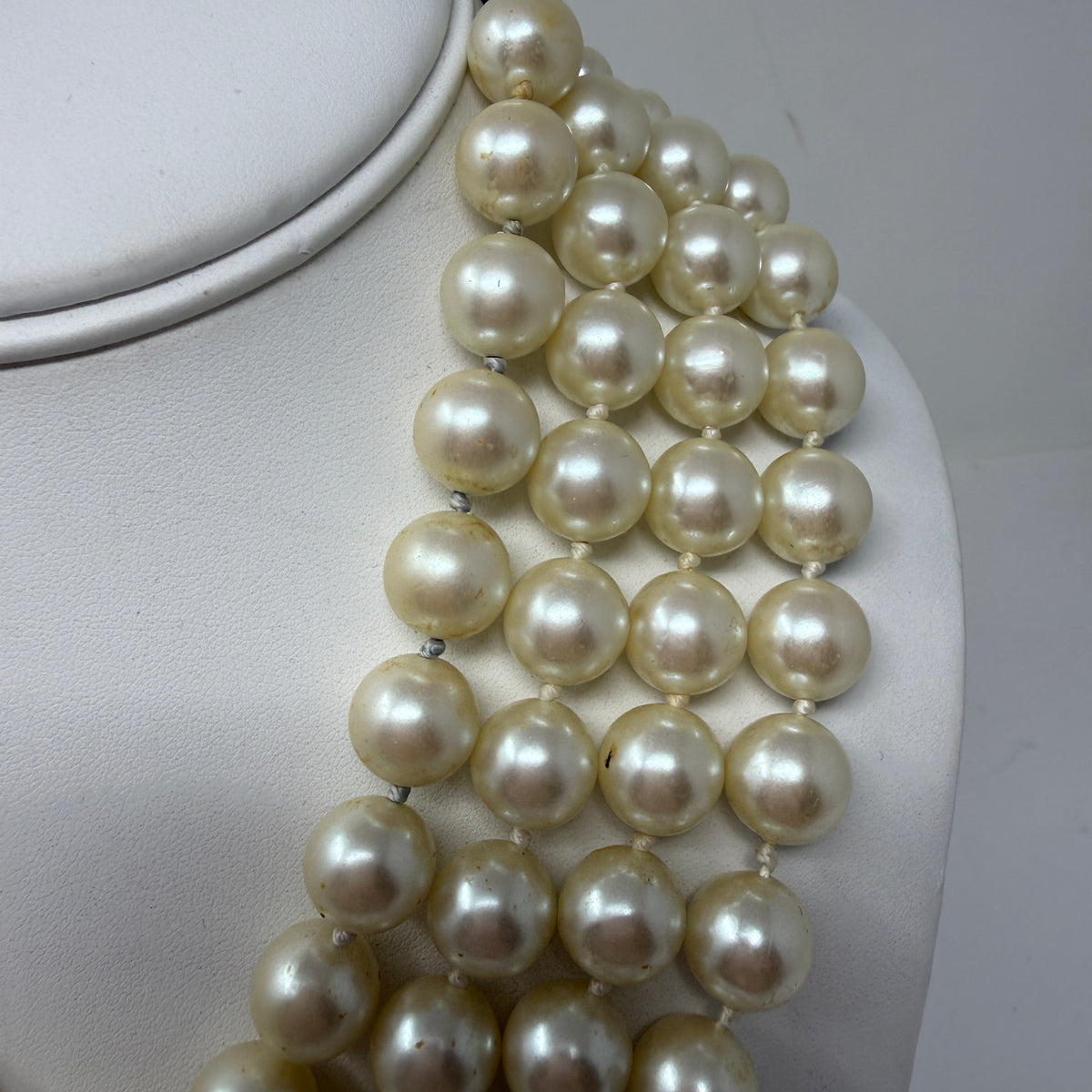 Carolee Faux Pearl Beaded Bead Three Strand Statement Necklace Gold Clasp