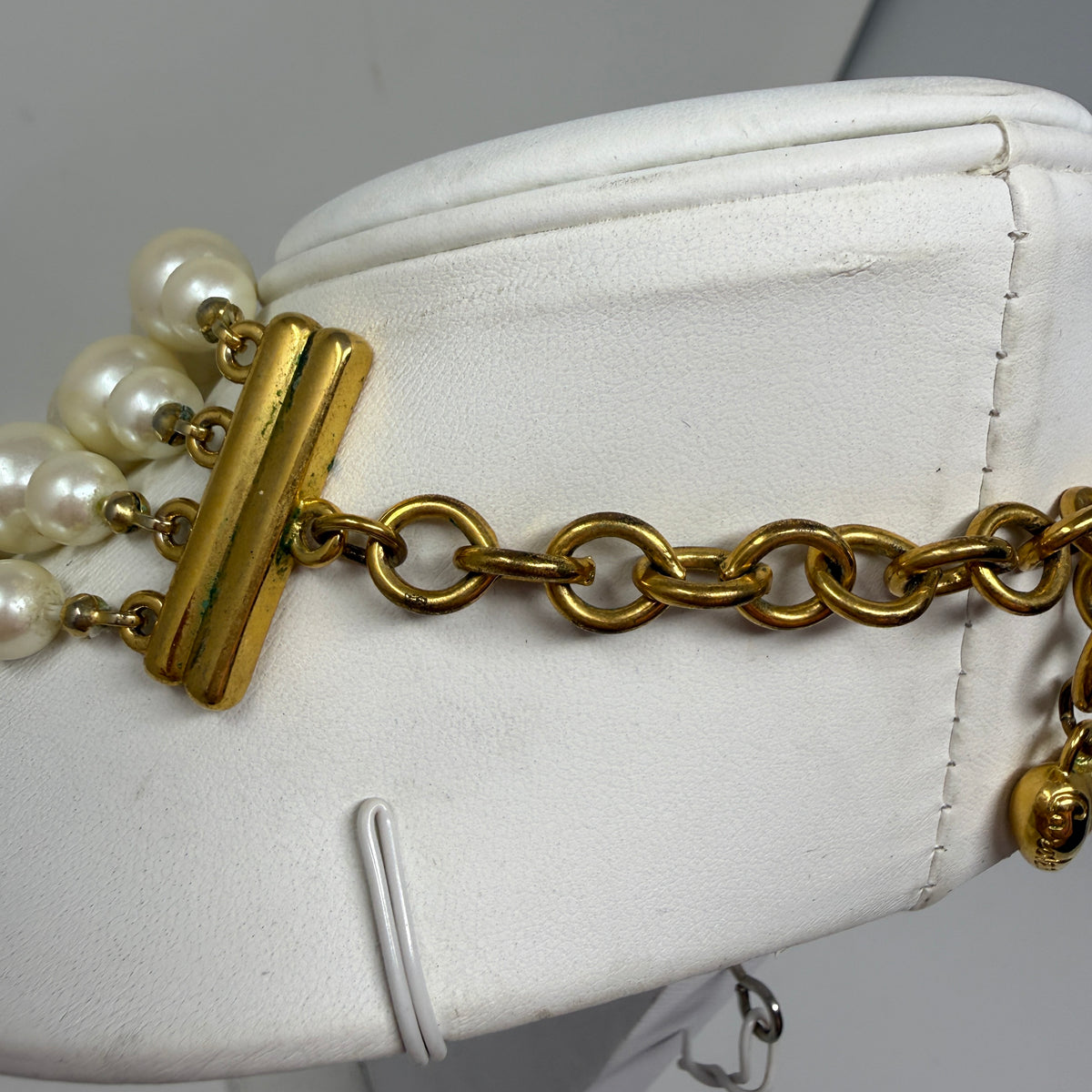 Carolee Faux Pearl Beaded Bead Three Strand Statement Necklace Gold Clasp