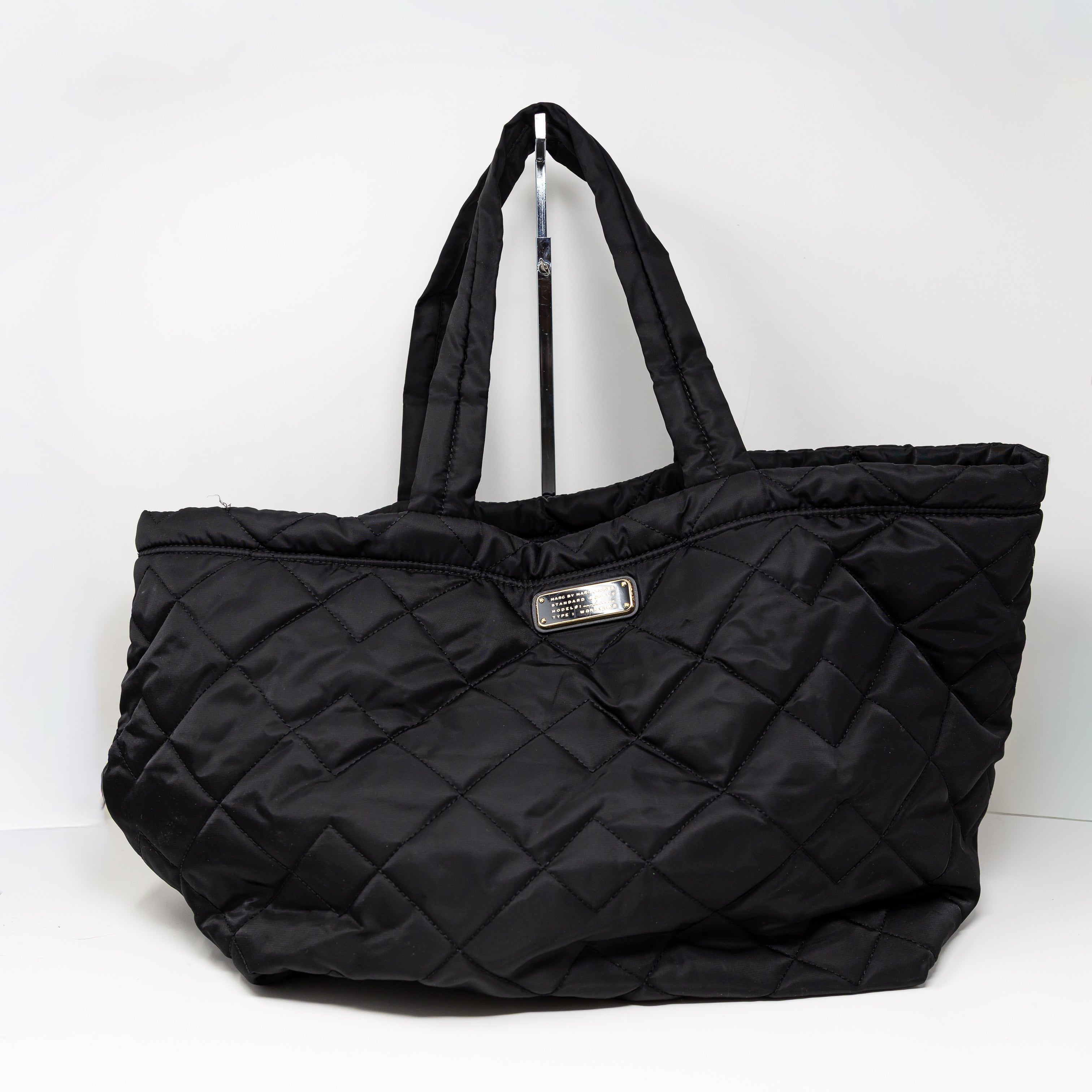 Marc Jacobs Large Nylon Water Resistant Quilted Shoulder Tote Travel Bag Black