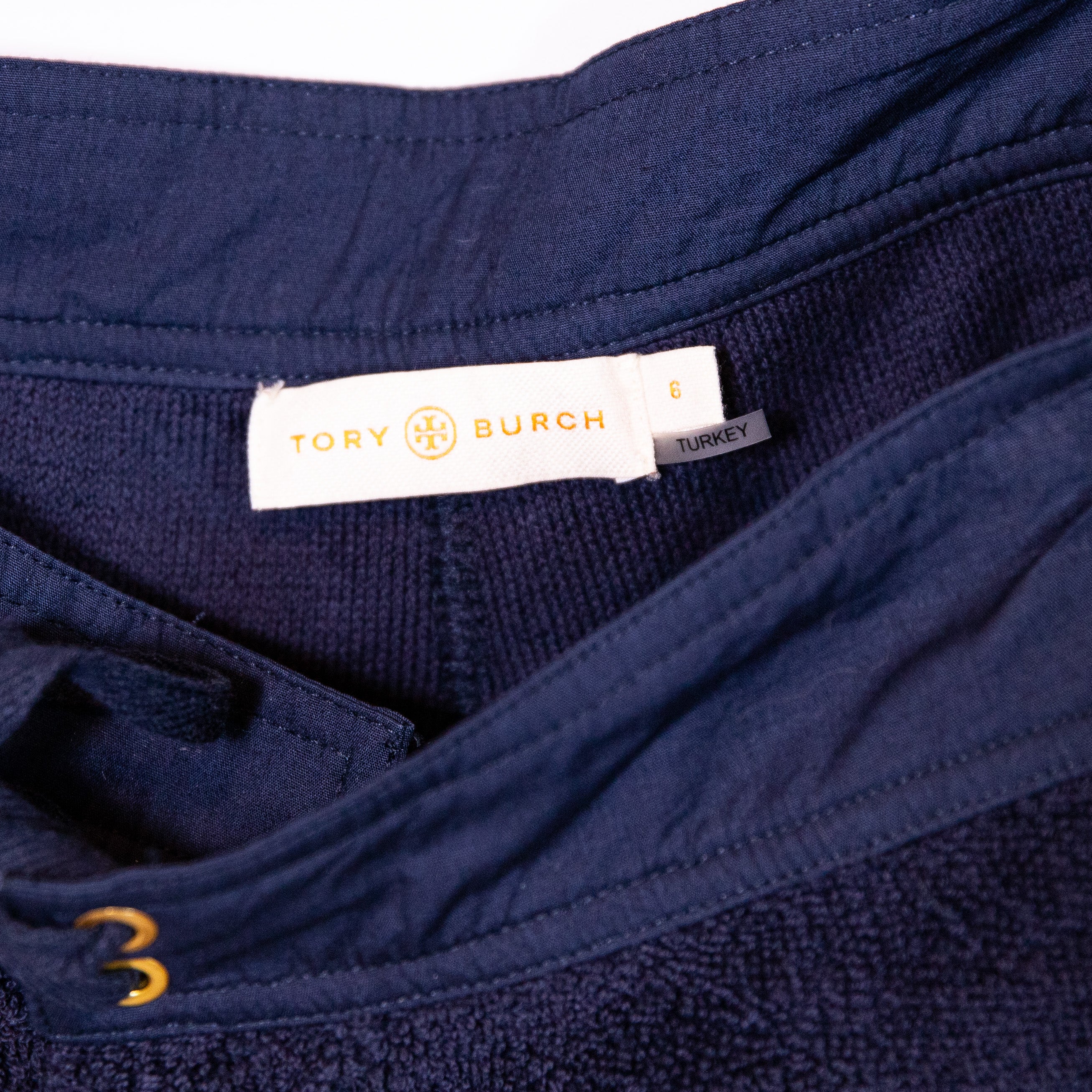 Tory Burch Josie Cotton Blend Terry Pull On Mini Beach Shorts Navy Blue Small