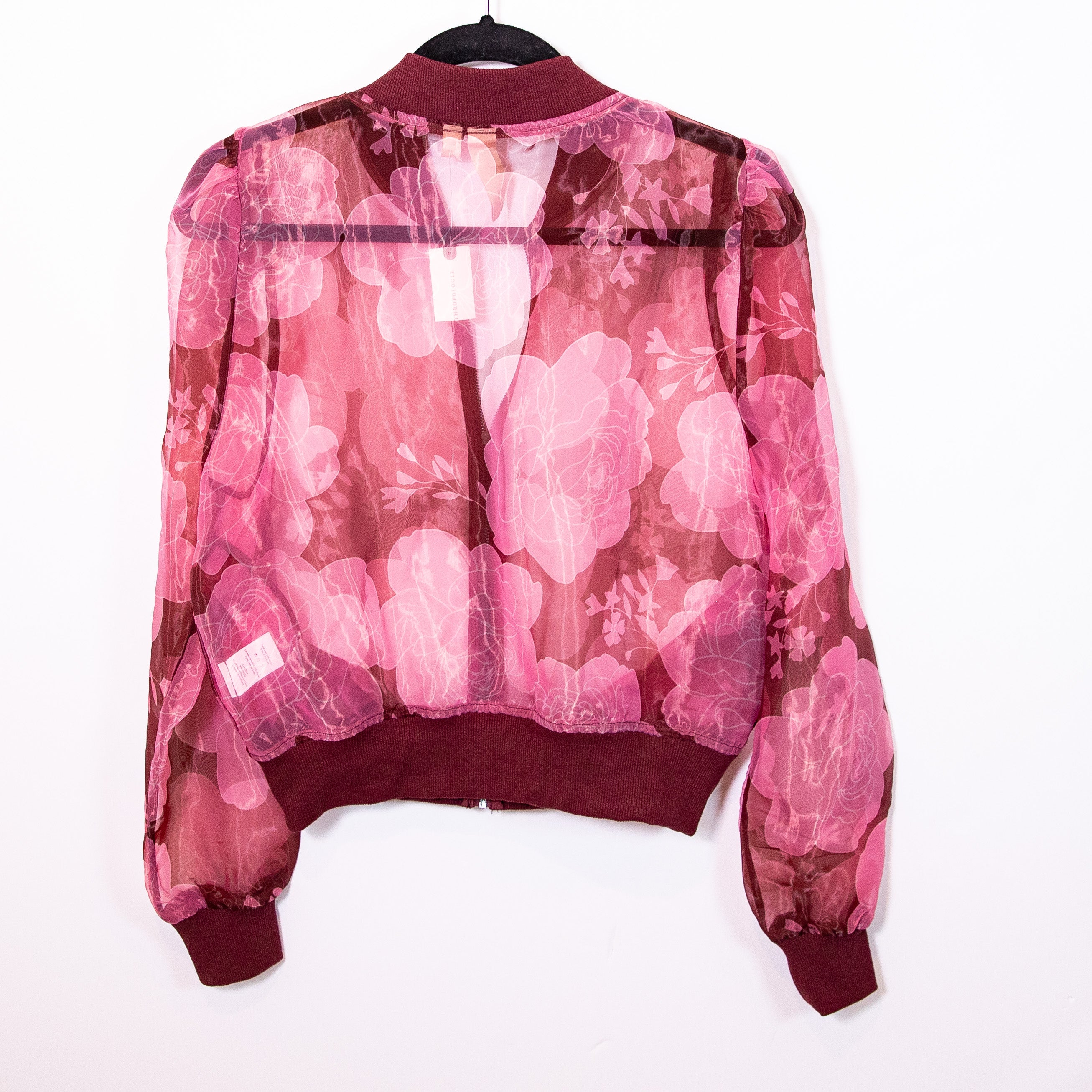 NEW Anthropologie Dolan Sheer Organza Full Zip Bomber Jacket Floral Flower Pink