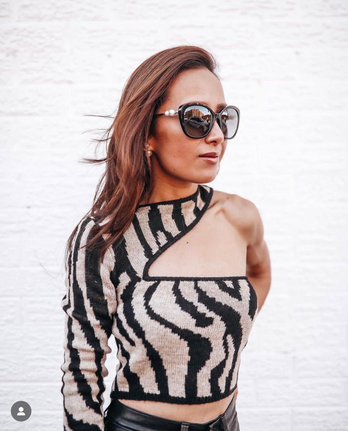 NBD Olivia Wool Blend Cut Out One Shoulder Zebra Animal Print Pattern Sweater