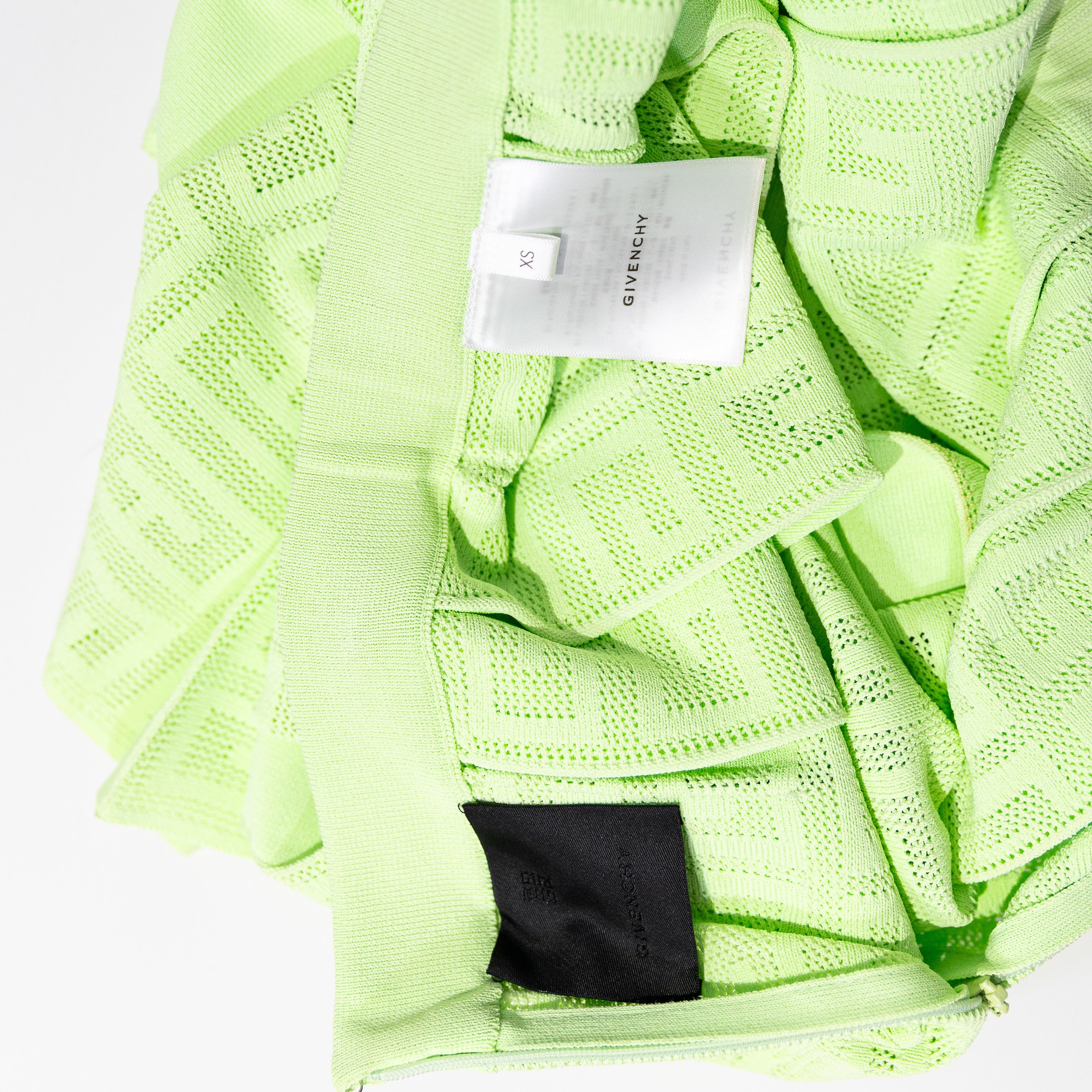 Givenchy 4G Logo Perforated Knit Pleated Mini School Tennis Skirt Neon Green XS