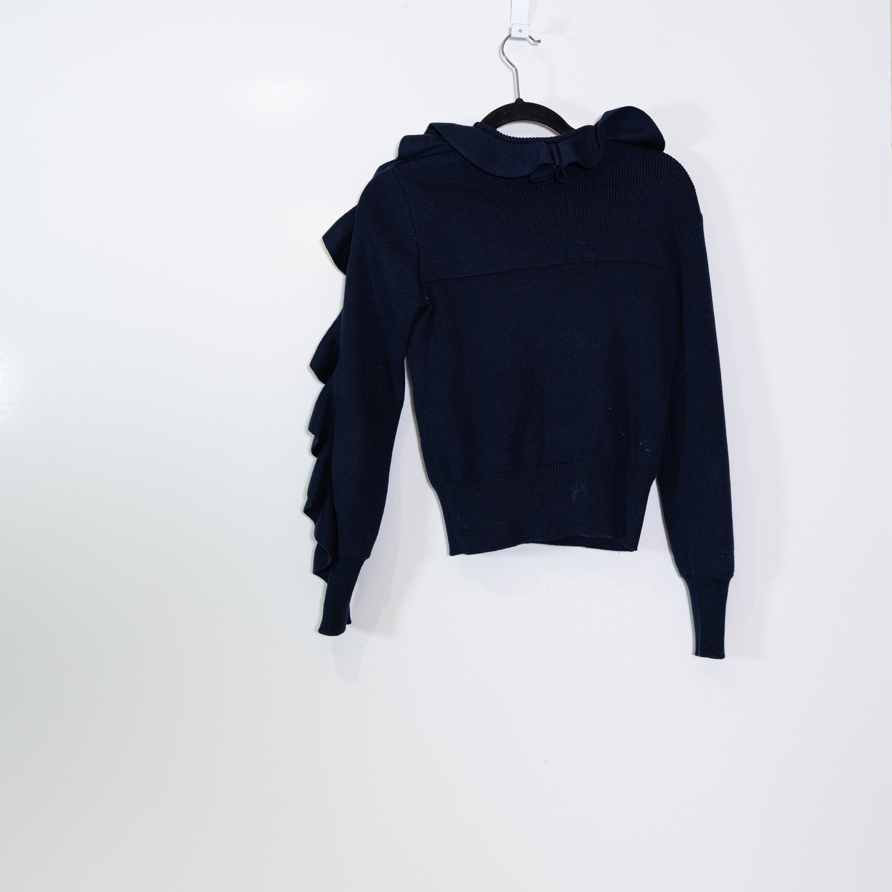 Alexander McQueen Women's Made In Italy Cotton Wool Knit Stretch Ruffle Sweater