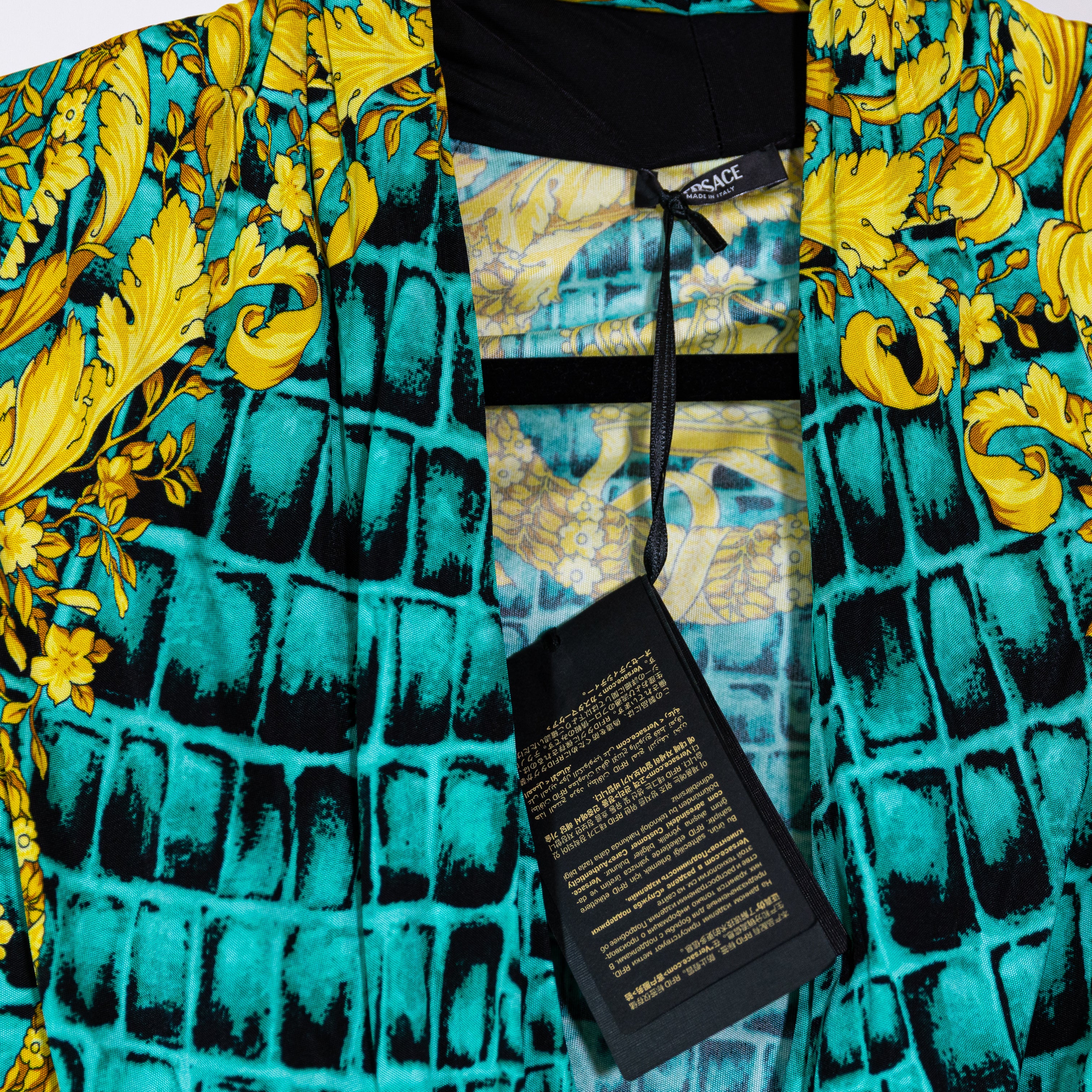 NEW Versace Draped Jersey Fabric Crossover Long Sleeve Bodysuit Barrocodile S