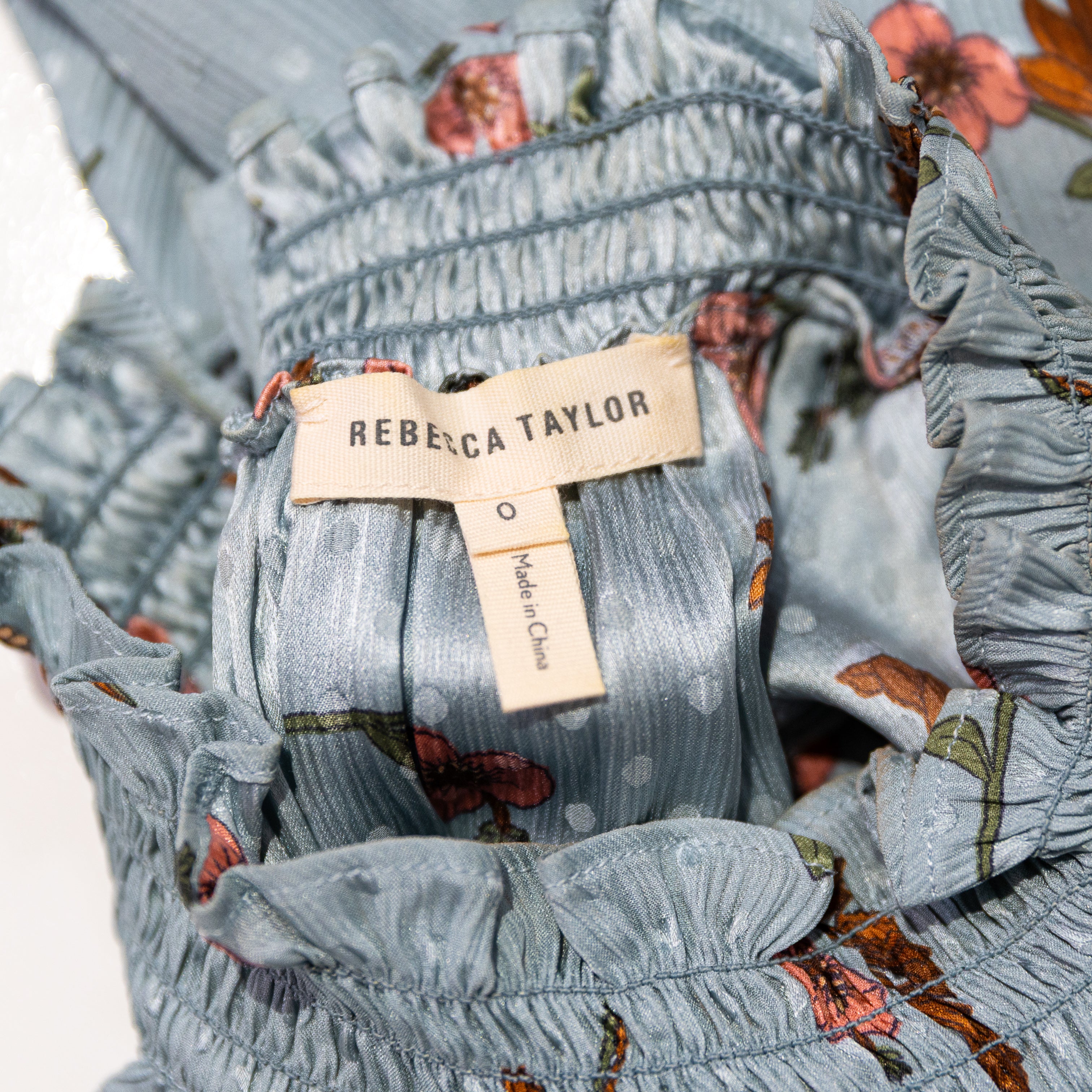 Rebecca Taylor Silk Chiffon Smocked Neck Sleeveless Floral Print Pattern Blouse