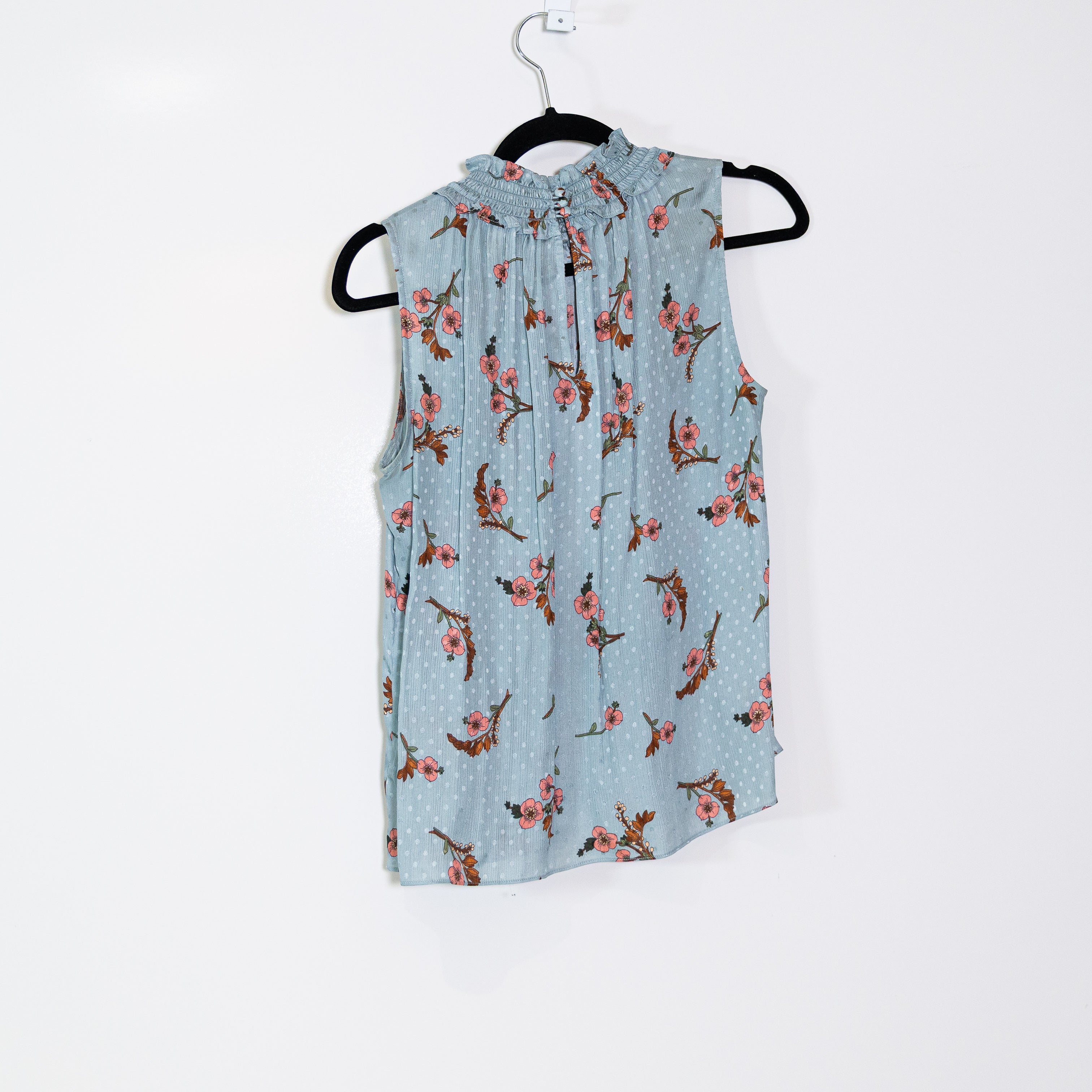 Rebecca Taylor Silk Chiffon Smocked Neck Sleeveless Floral Print Pattern Blouse