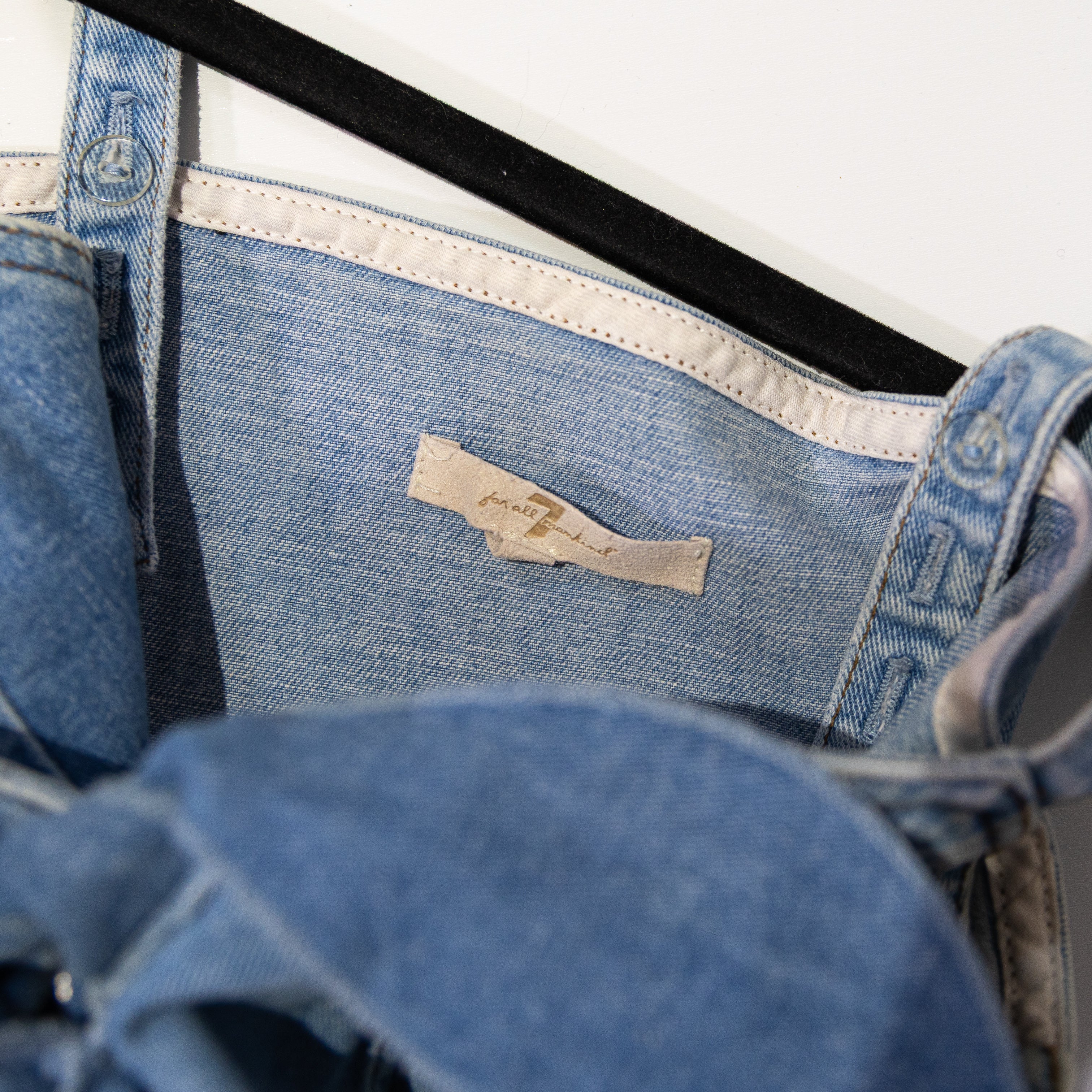 7 For All Mankind Cotton Stretch Double Bow Denim Jean Button Front Mini Dress S