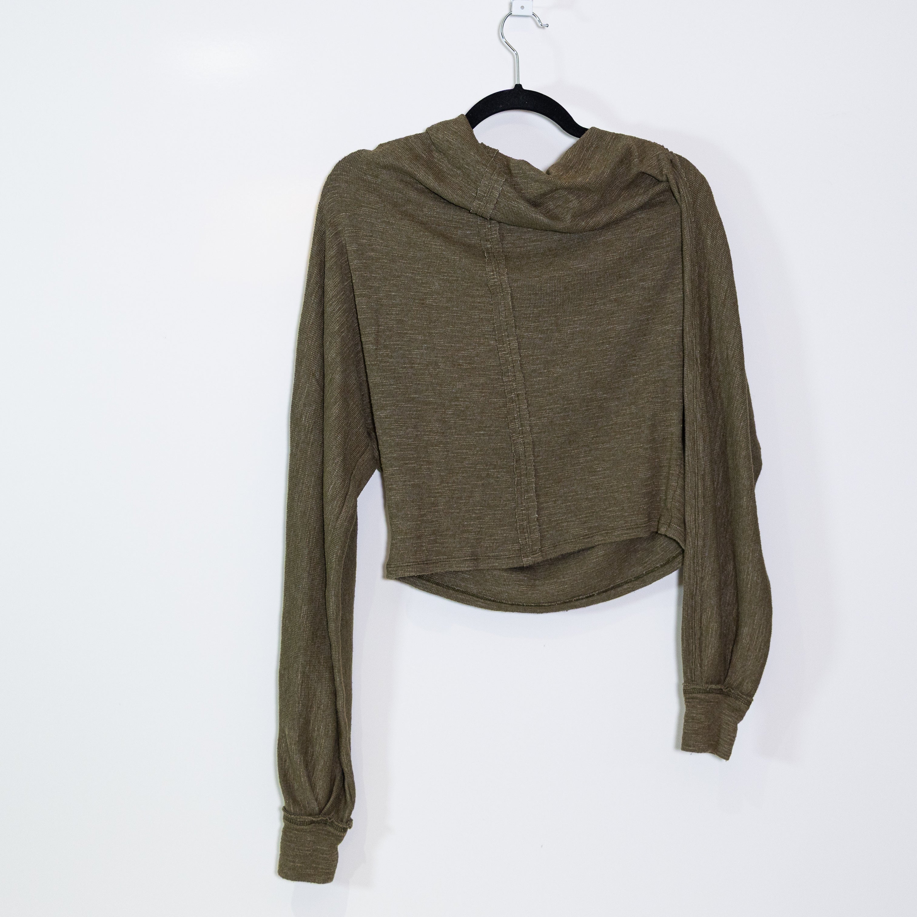 Free People Skyline Thermal Off The Shoulder Cotton Blend Slouchy Sweater Green