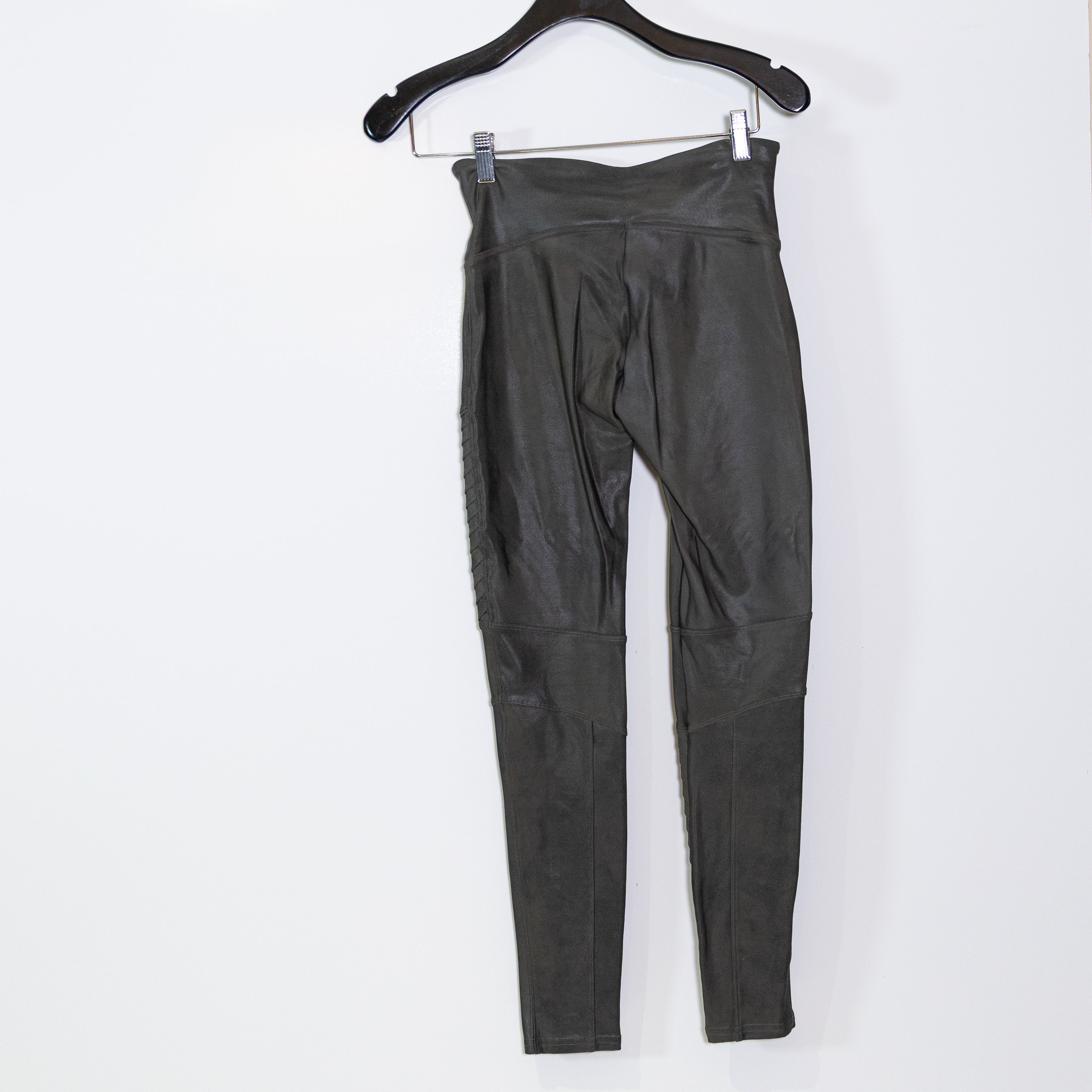 Spanx Moto Textured Faux Vegan Leather High Waisted Shaping Leggings Gray Medium