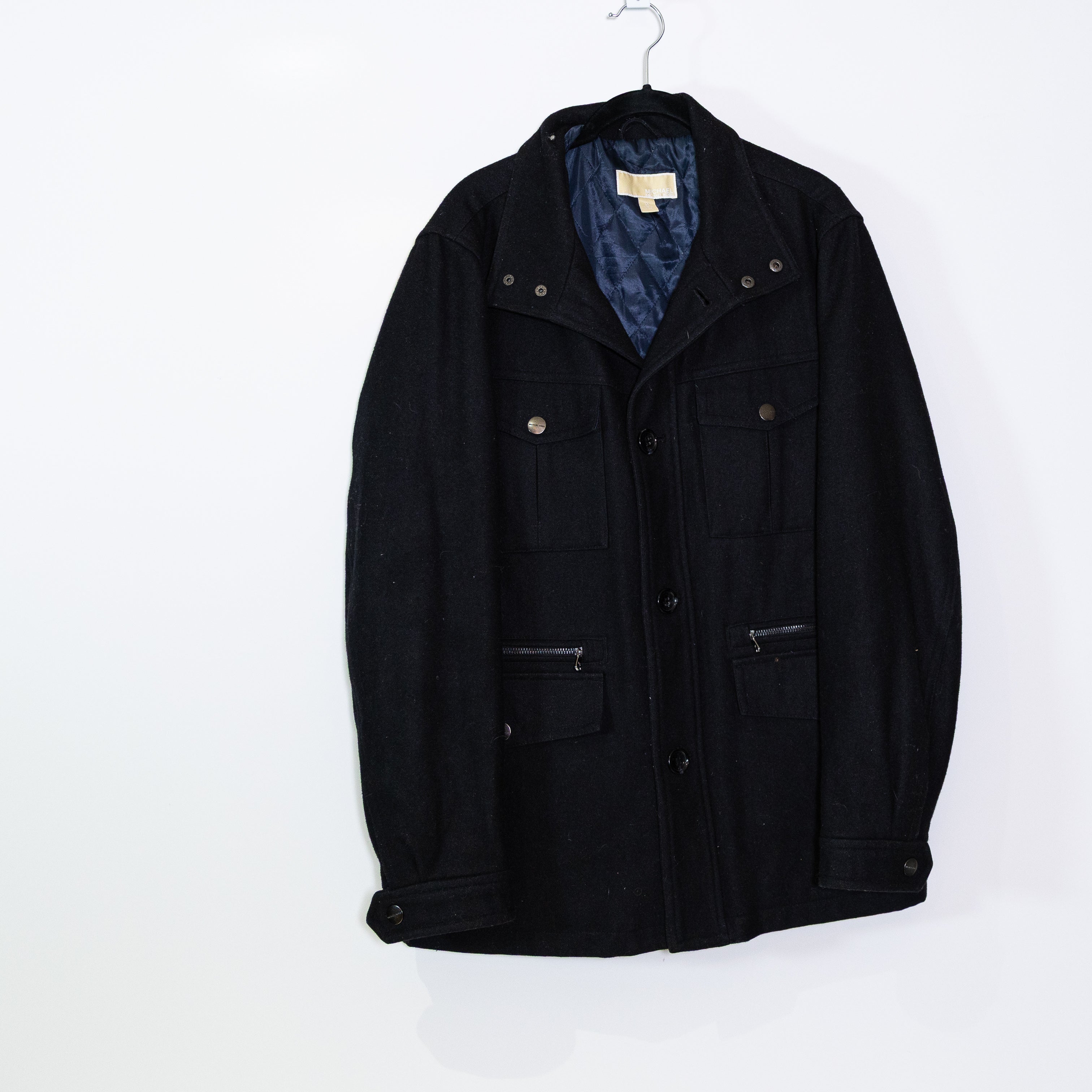 Michael Kors Men's Wool Felt Collared Button Down Multi Pocket Utility Coat M